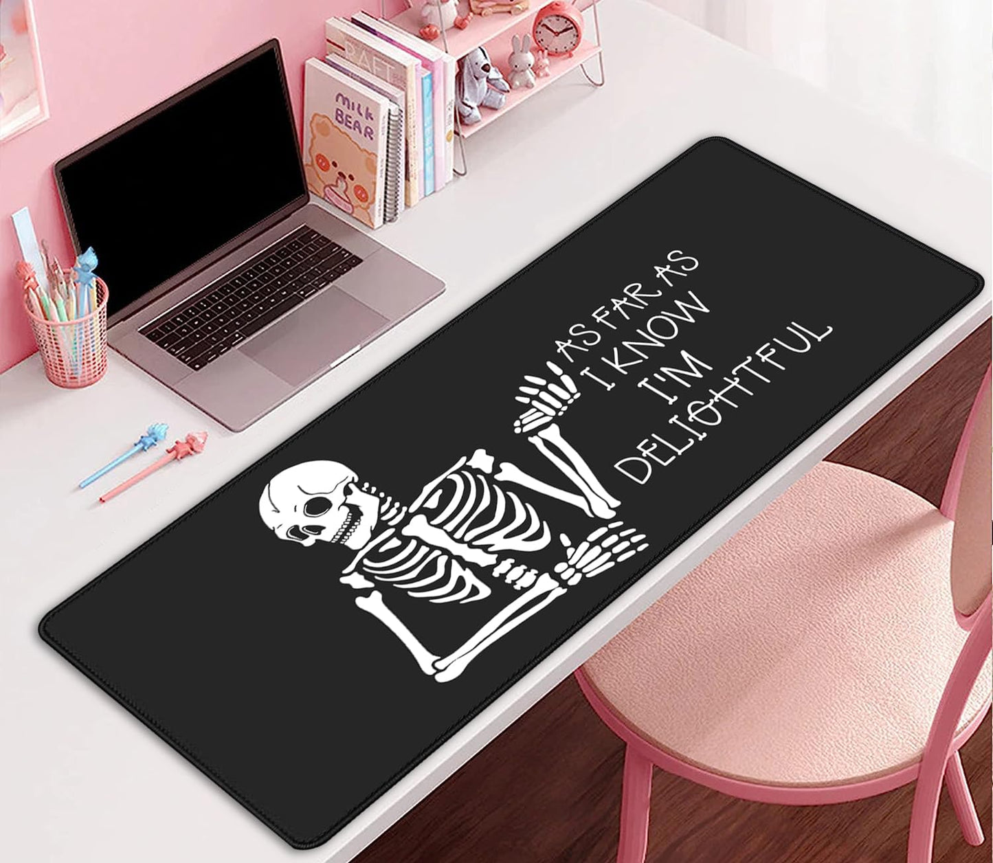 Skeleton Mouse Pad Skull Desk Pat,Mouse Mat Large Desk Mat for Desktop,Stitched Edges Non-Slip