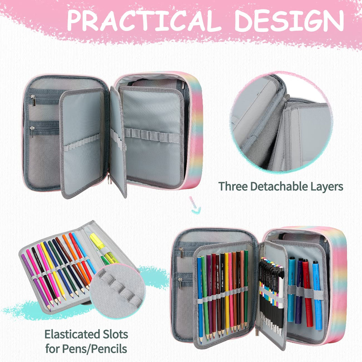 VASCHY Large Pencil Case Bag, Art Supply Marker Organizer Big Pen Pouch with Detachable Layers