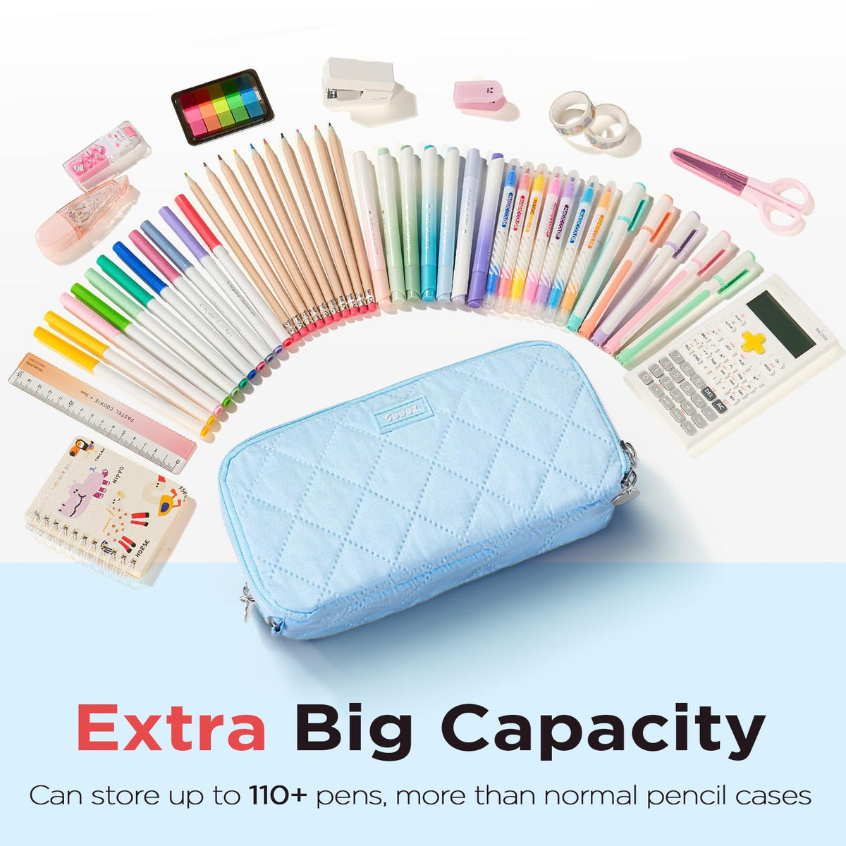 Sooez Large Pencil Case Pouch, Extra Big Pencil Bag with 8 Compartments, Pen Bag Wide Opening, Soft