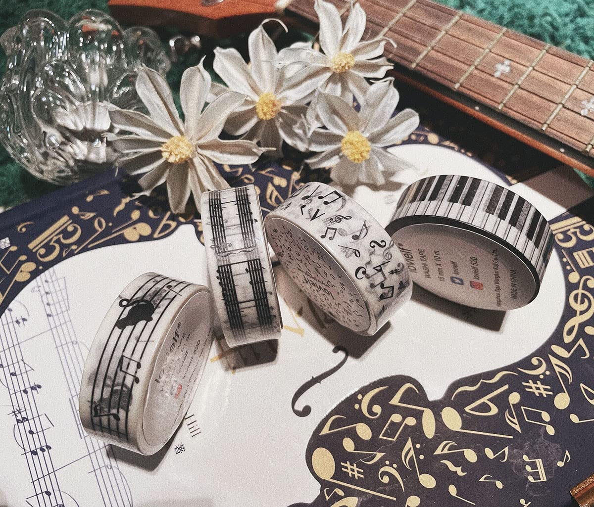lovielf Black and White Piano Note Melody Keyboard Cat Staff Stave Score Music washi Tape Set of 4
