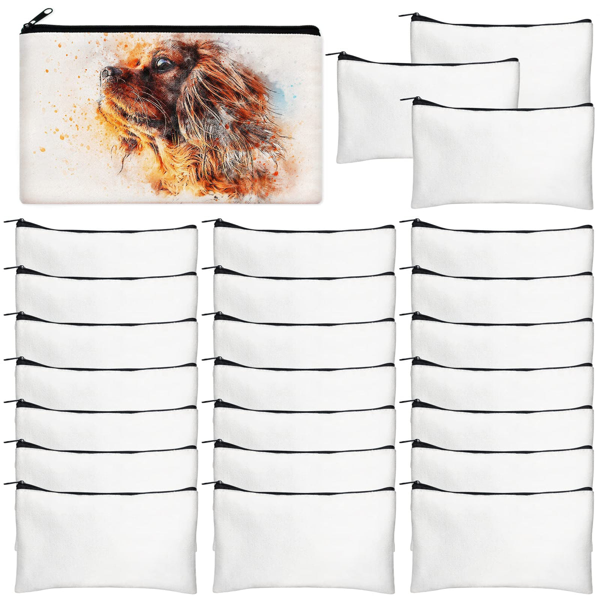 Legigo 24 Pack Blank Canvas Bag Zipper Pouch Makeup Bags Bulk- Multi-Purpose White Canvas Pencil