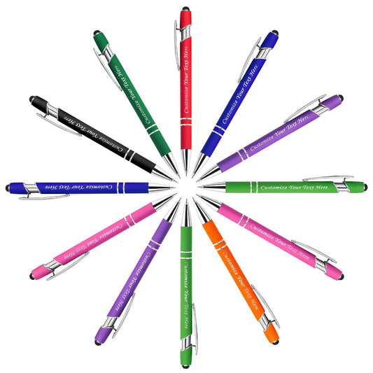 12PCS Personalized Pens with Stylus Tip, Custom Engraving Pens, Soft Touch Ballpoint Pen, Printed