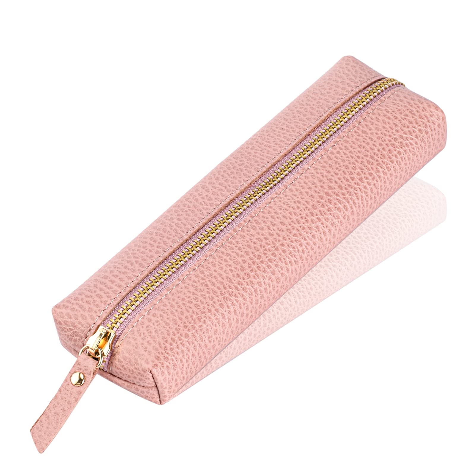 Sluxa Pink Genuine leather case, Pen organizer for adults, Small pencil case for women.