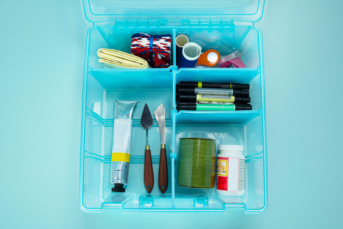 ArtBin Super Satchel Double Deep, 8-Compartment Craft Box, Aqua Mist