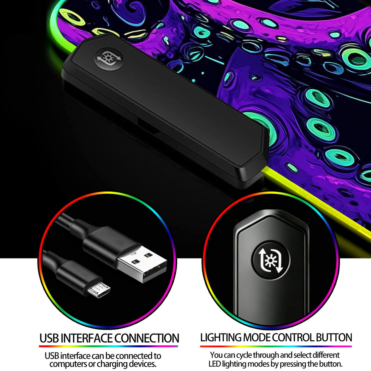 JIANG100 RGB Mystic Purple Octopus Gaming Desk Mat & Mouse Pad, XL
