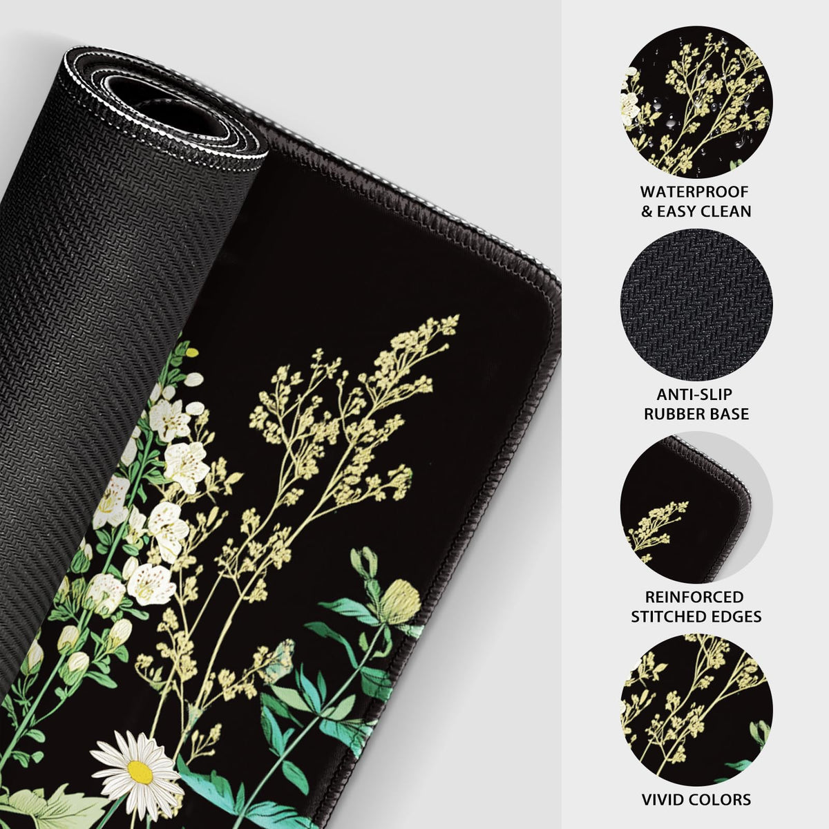 Mcapirivo Wildflower Black Large Gaming Mouse Pad Desk Mat 31.5"x15.7"