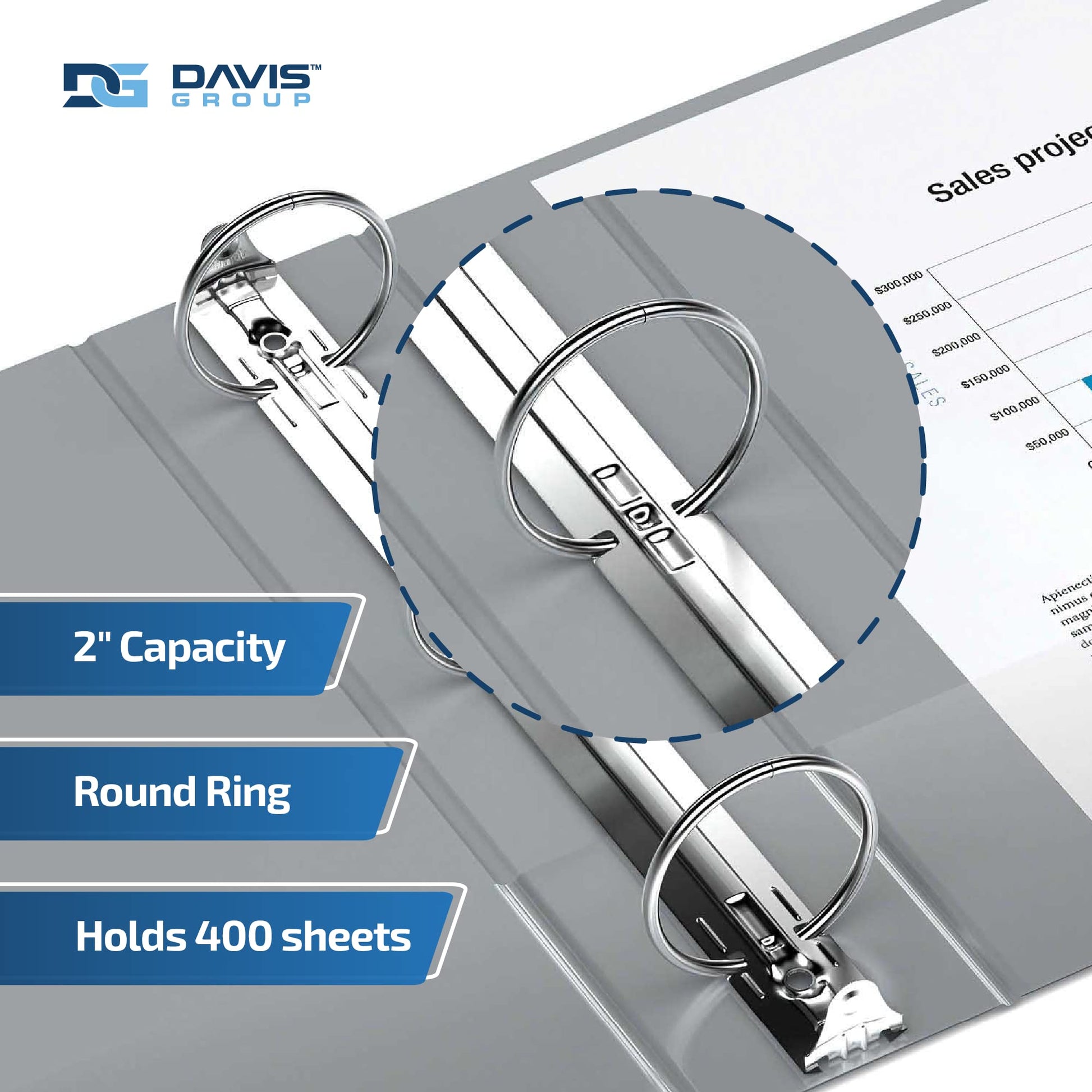 Easyview 3-Ring Binder, Clear-View Cover, 2" Round Rings, Gray, 6 Pack