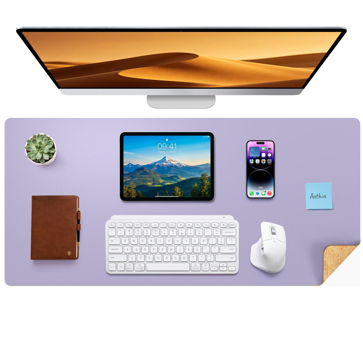 Aothia Dual-Sided Desk Mat, FSC Cork & PU Leather Desk Pad, Large Mouse Pad & Writing Surface for