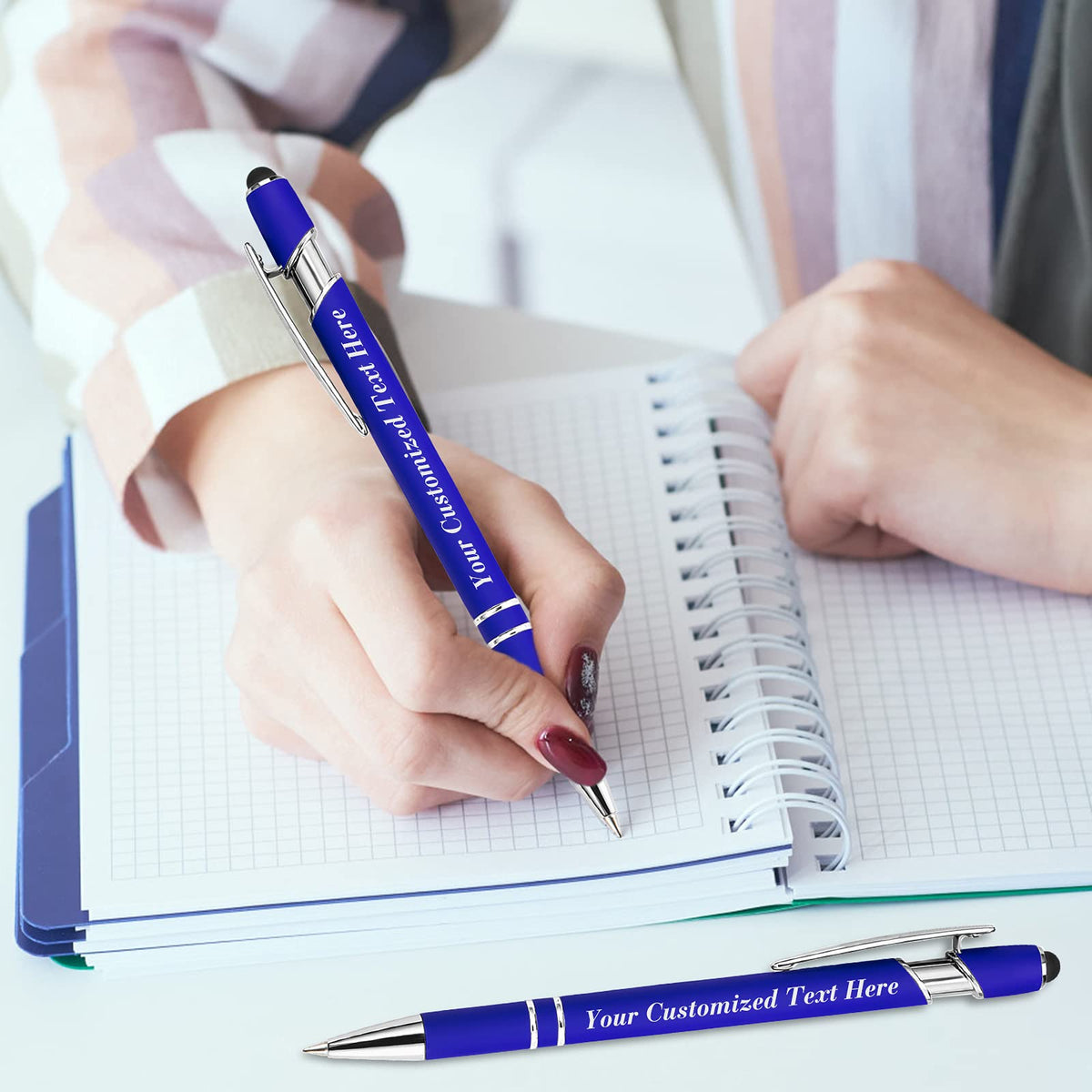 20 Pcs Personalized Pens in Bulk with Stylus Tip - Custom Print with Name 0.5 mm Soft Touch Medium