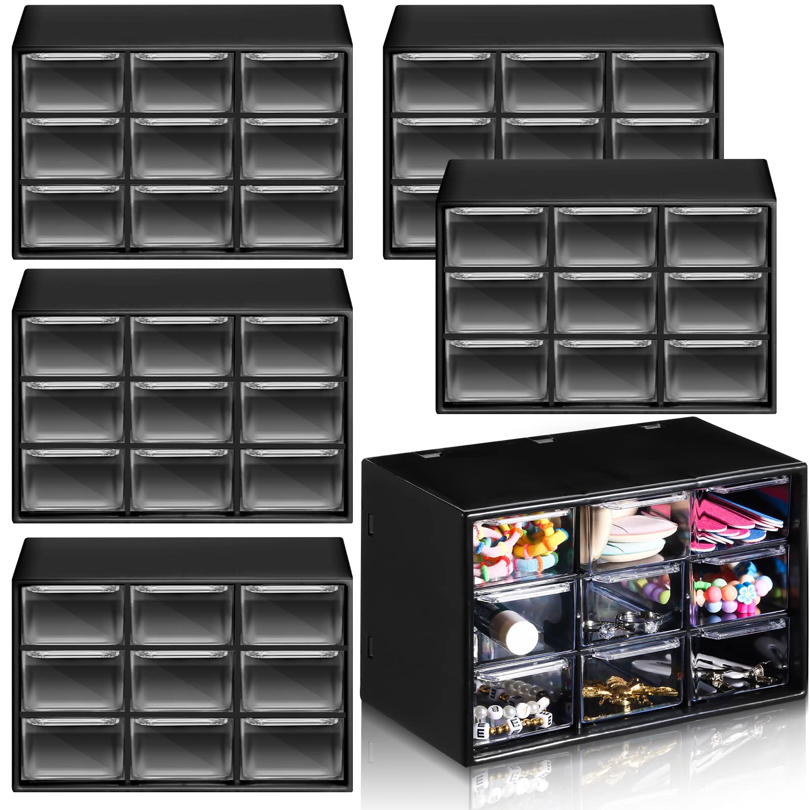 Amyhill 6 Pcs Mini Drawer Organizer Small Organizer with 9 Drawers Plastic Desktop Craft Storage