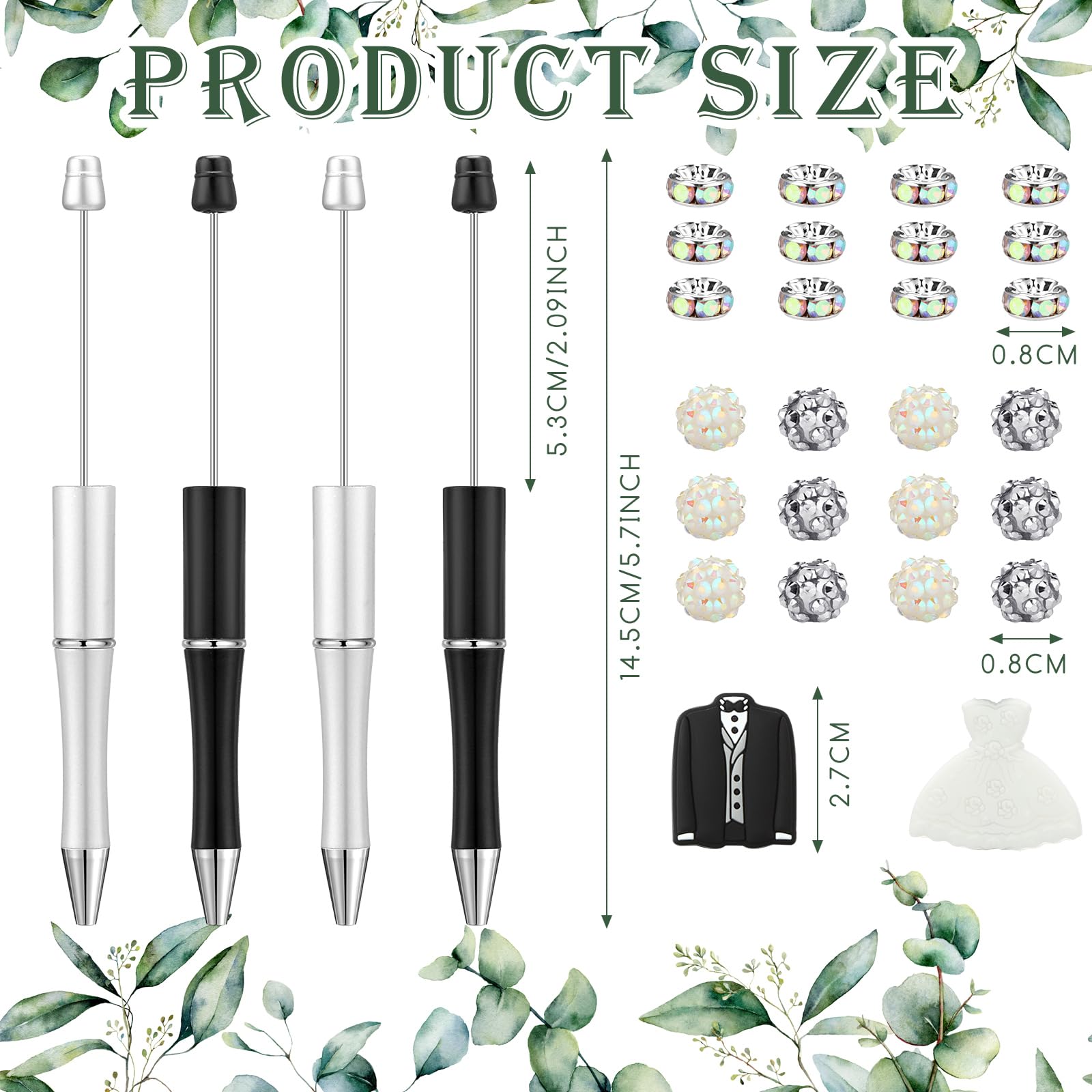 Ctosree 36 Sets Wedding Beadable Pens Beads Black Ink Bride Party Favor