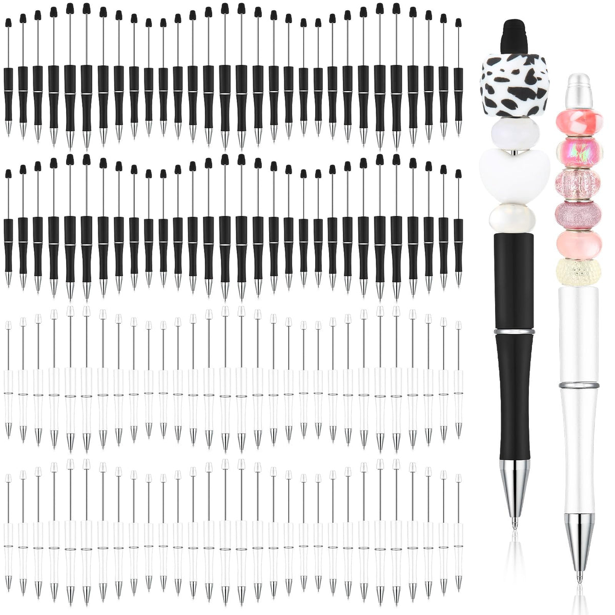 Kosiz 150 Pcs Plastic Beadable Pen Bulk, Black and White