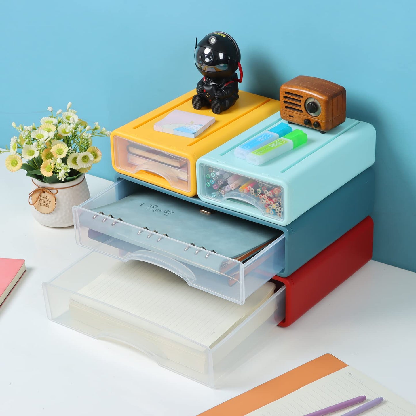 OSteed White Desktop Drawer Organizer Unit for Office Paper and Supplies