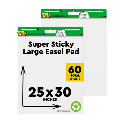 Post-it Easel Pad Made with Recycled Paper, 25 in x 30 in, White, 30 Sheets/Pad, 2 Pads/Pack, Great
