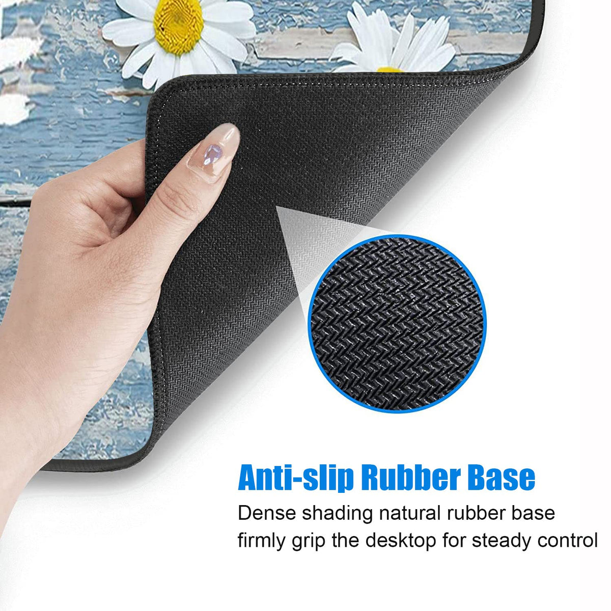Desk Pad Mat Daisy Dreams XXL Large Mouse Mat with Coasters - Vintage Wood Board & Non-Slip Base