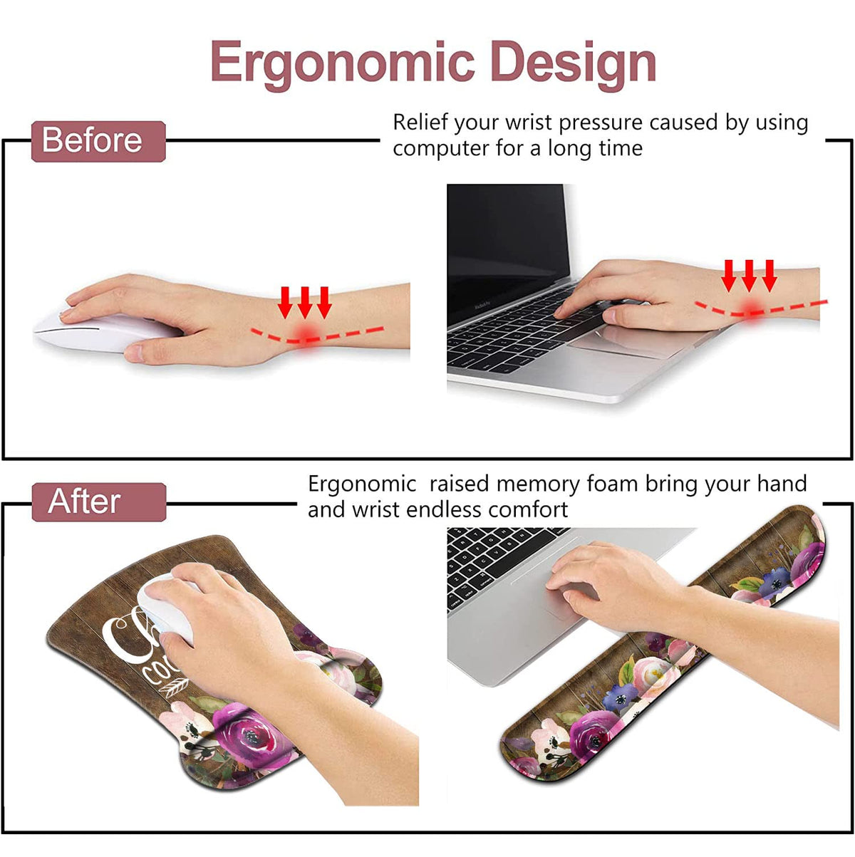 Chaos Coordinator Quotes Vintage Watercolor Floral Mouse Pad and Wrist Guard, Keyboard Wrist Rest