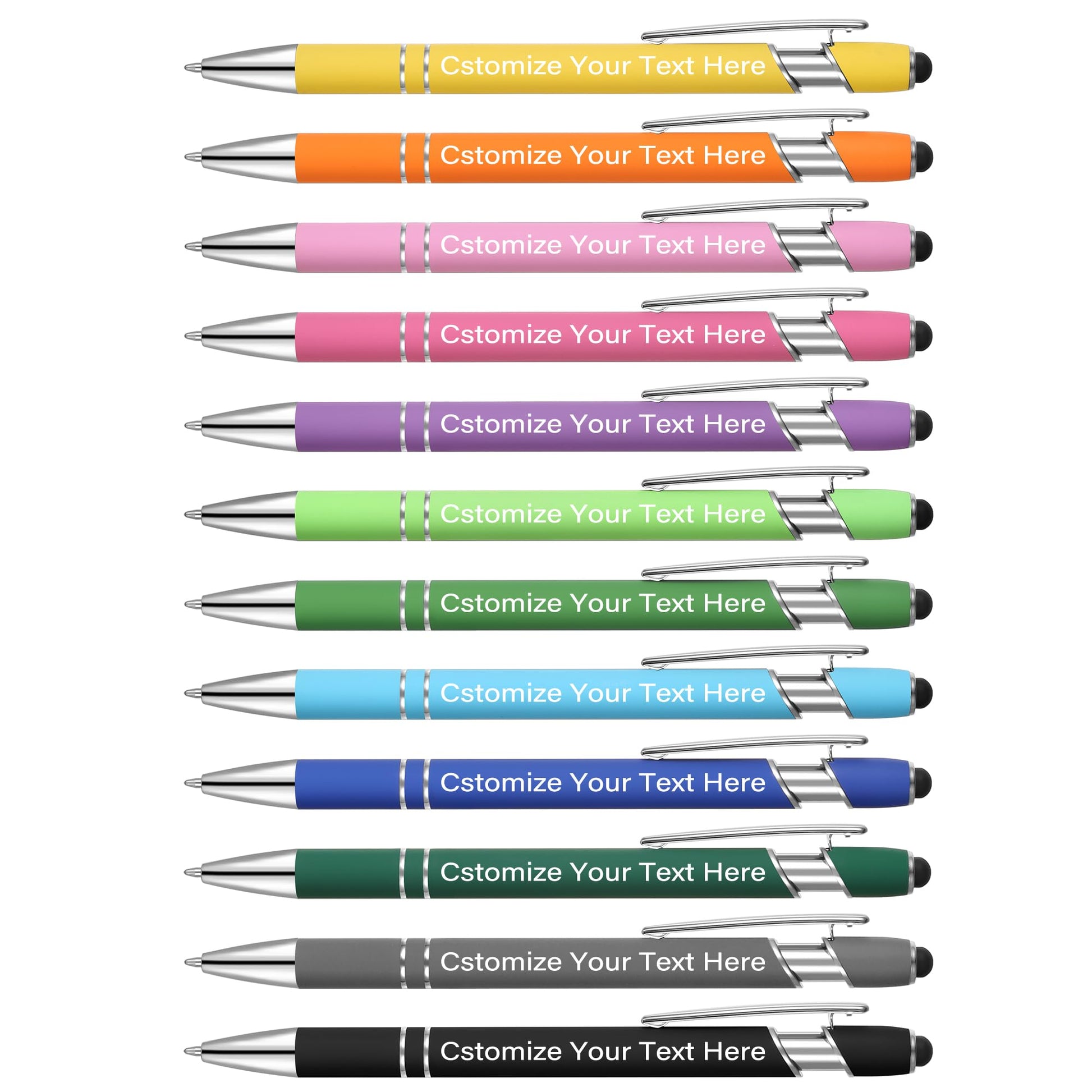 Kingluu 12 Pcs Personalized Ballpoint Pens with Stylus,Smooth Writing,Black Ink Customlized Pens