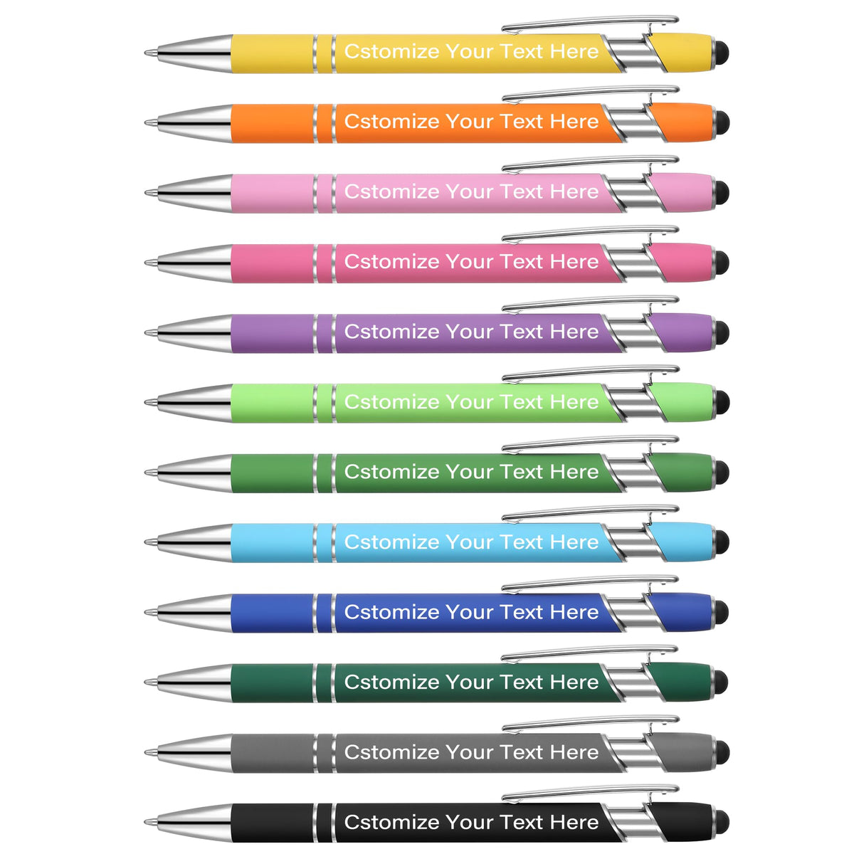 Kingluu 24 Pcs Personalized Ballpoint Pens with Stylus,Smooth Writing,Black Ink Custom Pens with