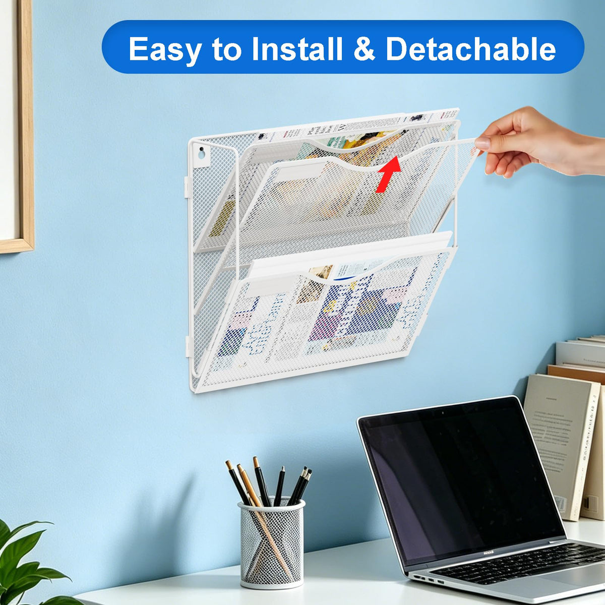 BOHDK Wall File Organizer, Hanging File Folder Organizer, Vertical Mesh Metal Door/Wall Mount