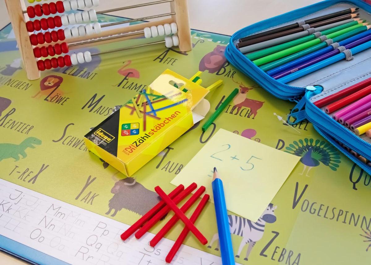 Idena 10450 Desk Mat with Two Pockets, Learning ABC, Approx. 58.5 x 38.5 cm, Practical Accessory