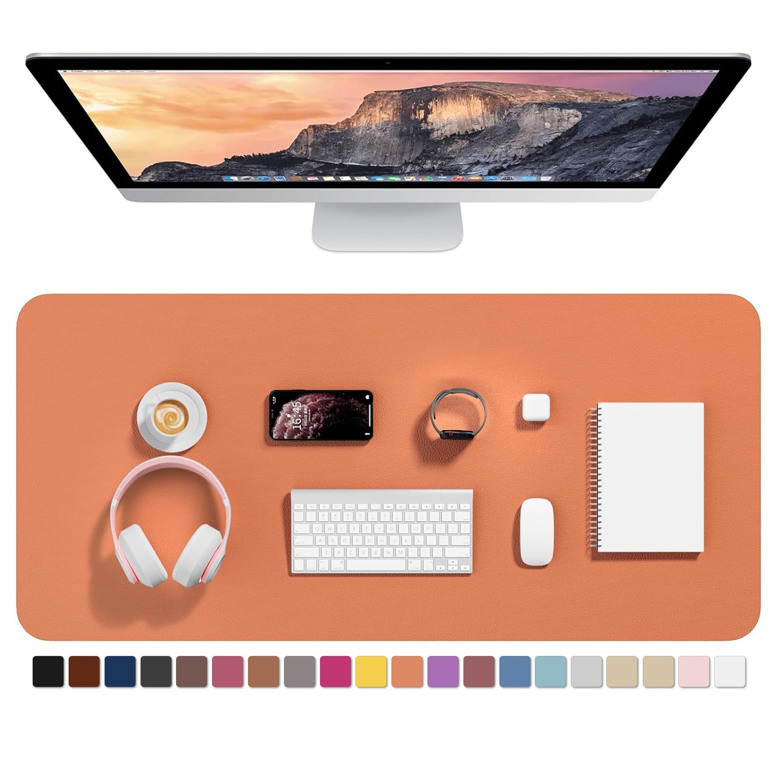 Hsurbtra Desk Pad, 35.5" x 17" PU Leather Desk Mat, XXL Extended Mouse Pad, Waterproof Desktop