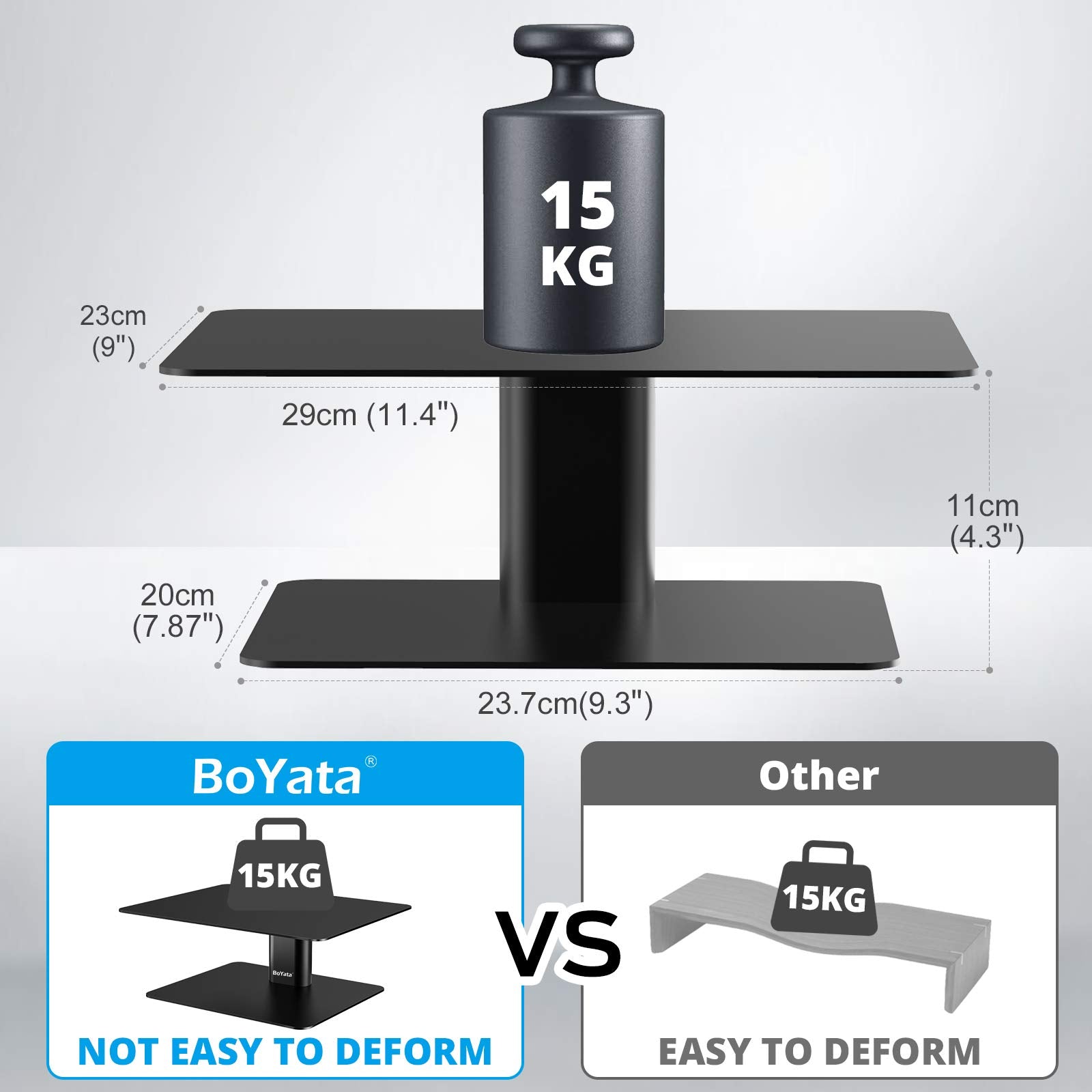 BoYata Monitor Stand, Adjustable Height Metal Desktop Riser, Black