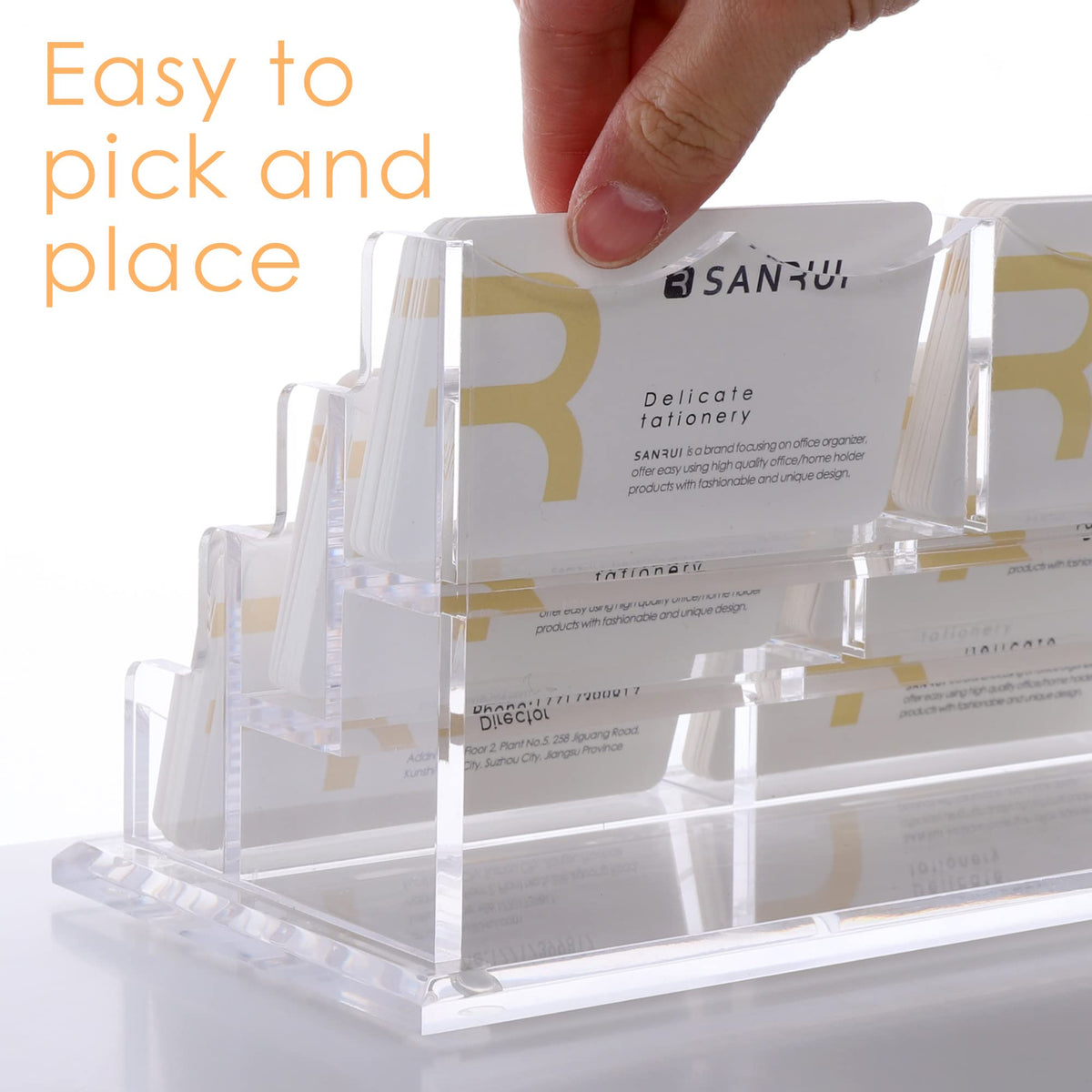 SANRUI Acrylic Business Card Holder, Clear Desk Card Organizer Stand 9 Slot