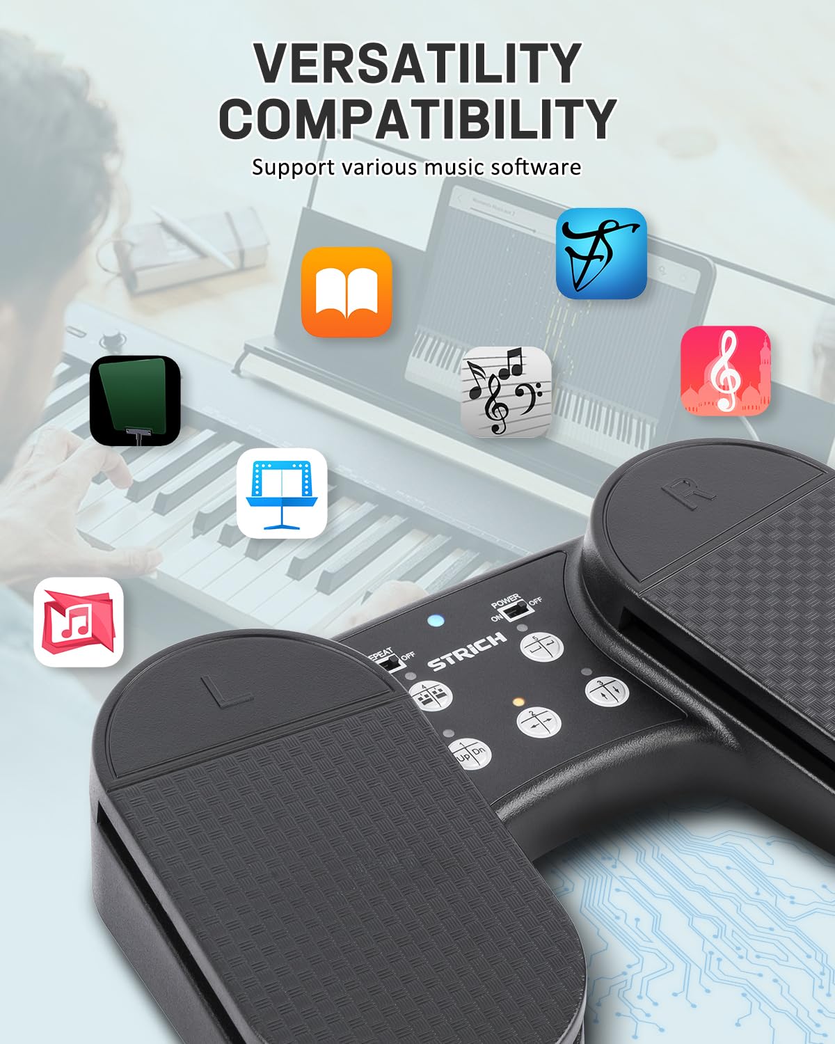 STRICH Wireless Page Turner Pedal for iPad, Rechargeable Foot Pedal, SPT-10