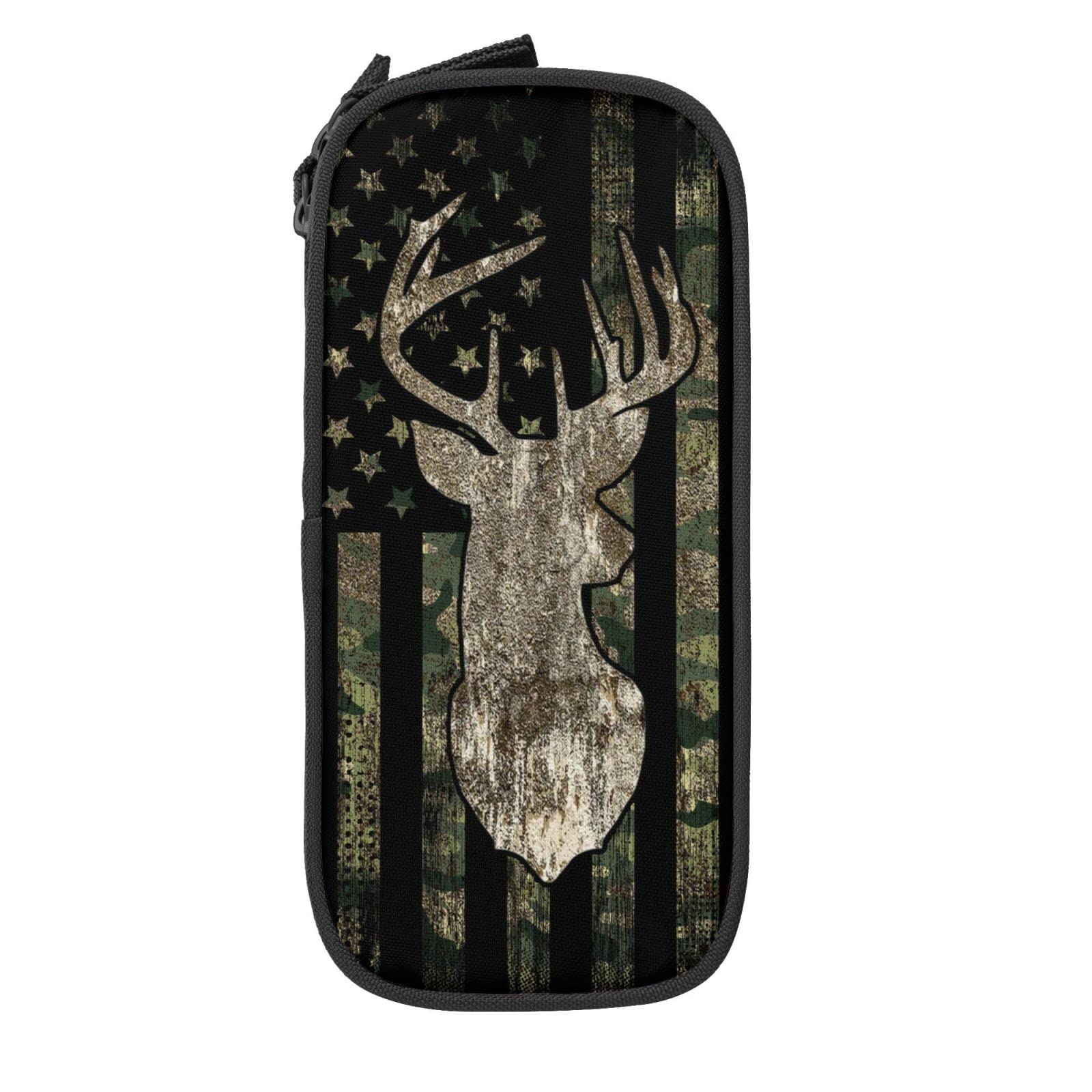 YETTA YANG Camo Camouflage American Flag Hunting Deer Pencil Box Case for Pen Holders Office