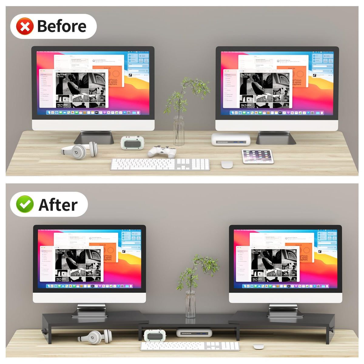 Pholiten Monitor Stand Riser with Adjustable Length and Swivel Angles