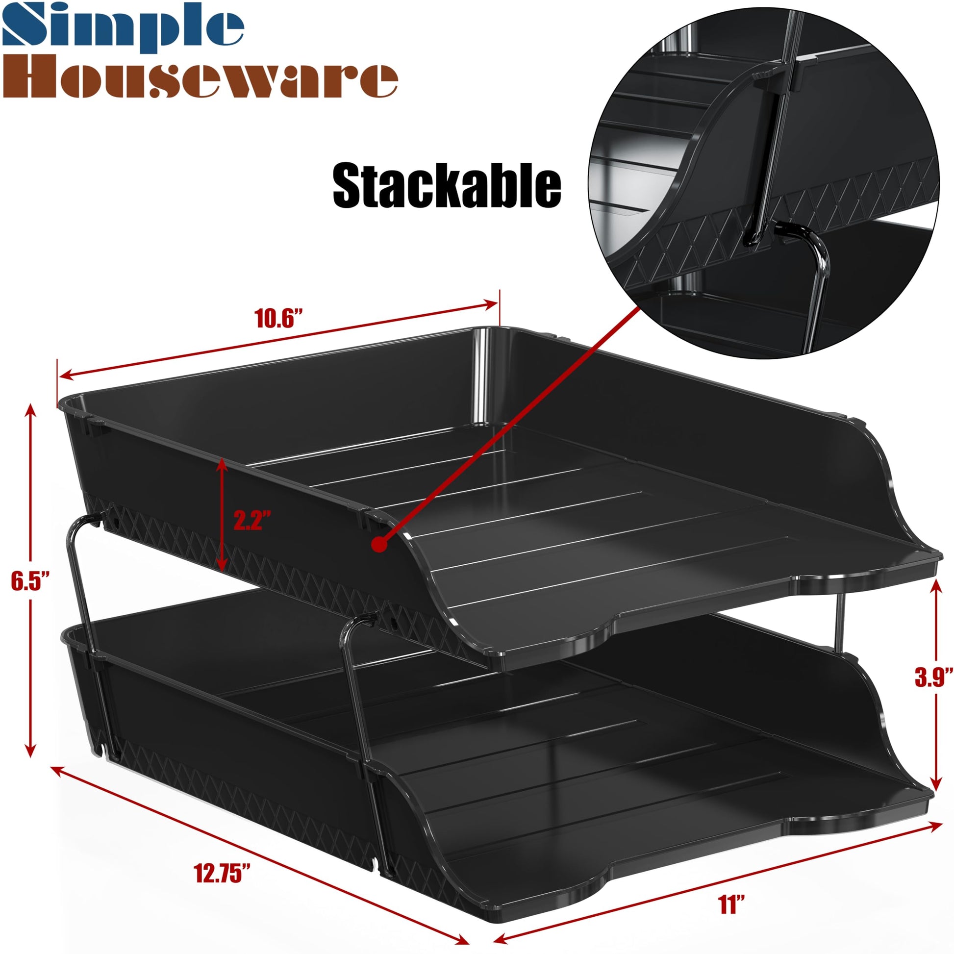 Simple Houseware 2-Tier Stackable Paper Tray for Desk Organizer, Black
