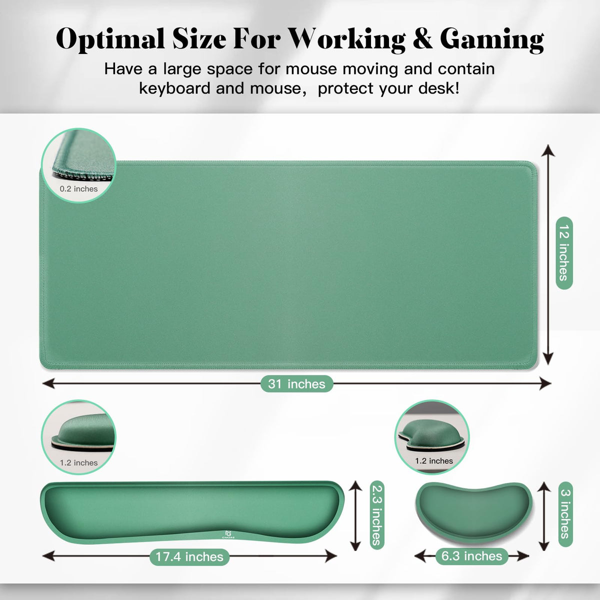 Gimars 4 in 1 Mouse Pad and Keyboard Wrist Rest Set, Large Mouse Pad with Memory Foam Wrist Support