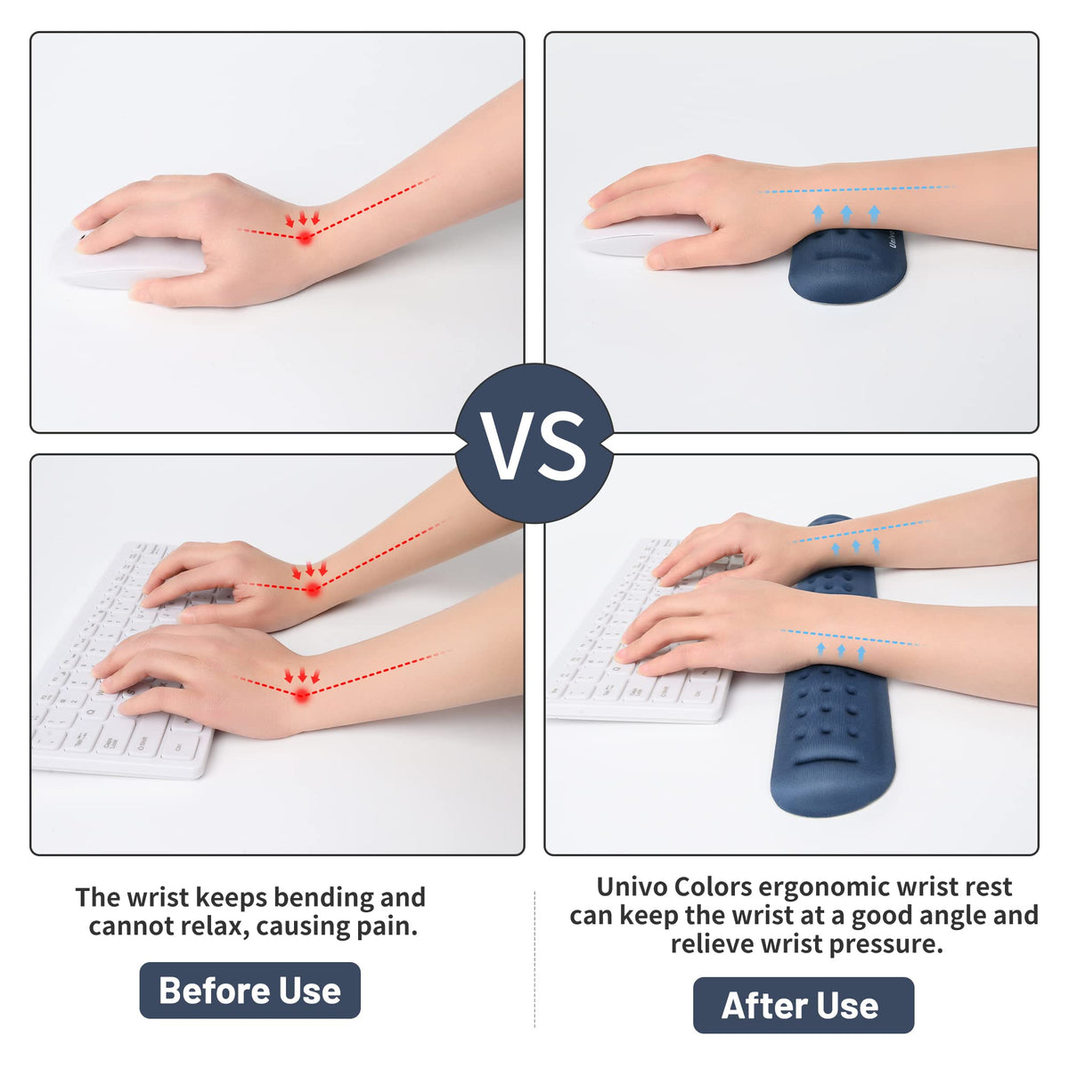 UnivoColors Navy Keyboard Wrist Support and Mouse Wrist Rest Set, Made of Memory Foam Soft Gel
