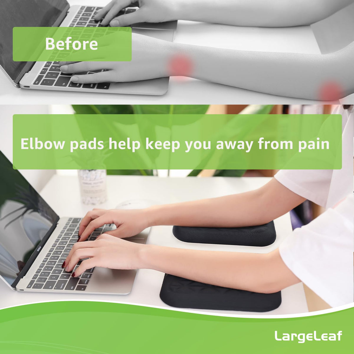 LargeLeaf Ergonomic Wrist & Elbow Rest Pad for Desk with Memory Foam & Non-Slip Base, Relieve Elbow