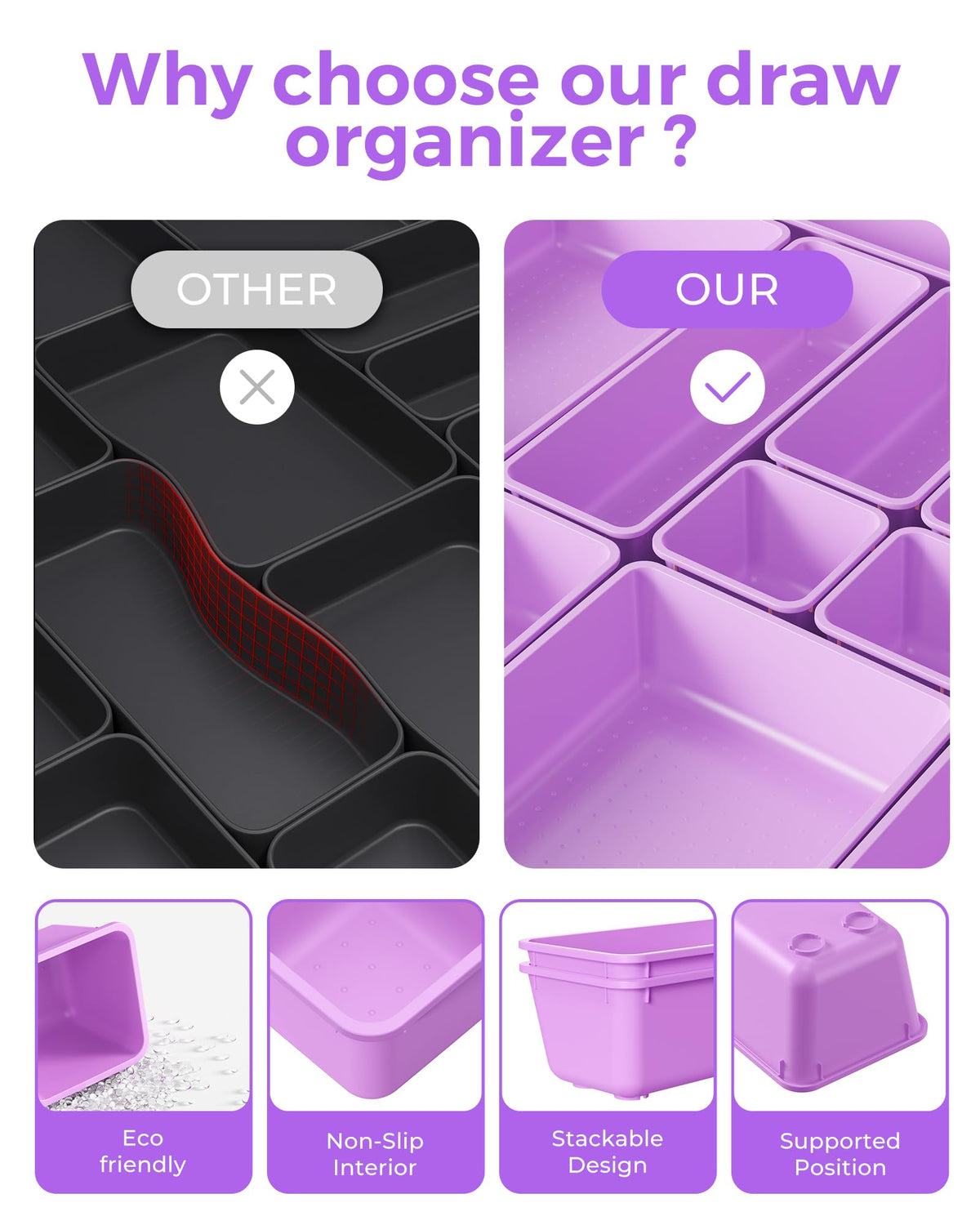 BiuLeon 25 PCS Plastic Drawer Organizers Set, 4-Sizes Vanity and Makeup Organizer, Desk and