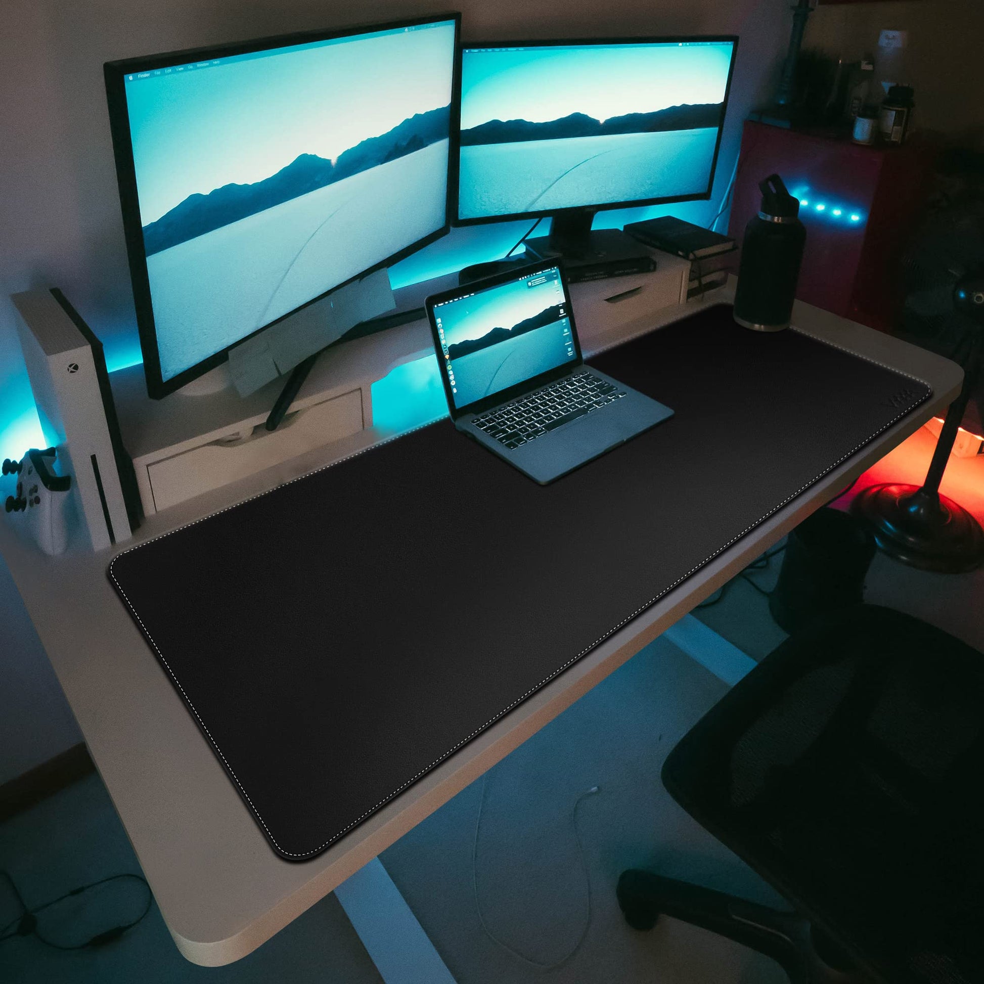 Vyaaa 55" x 24" Large PU Leather Desk mat for Keyboard and Mouse (Black)