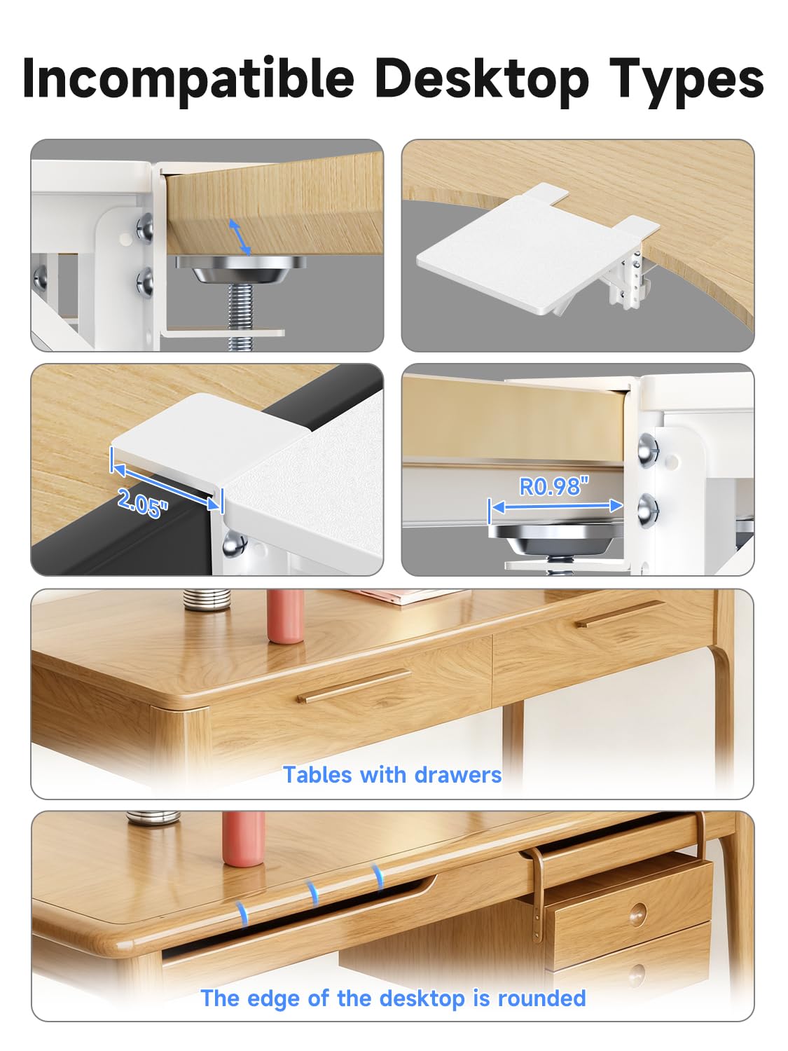 suptek Ergonomics Desk Extender Tray, 9.5"x9.1" Clamp on Table Mount Arm Wrist Rest Shelf, 90°