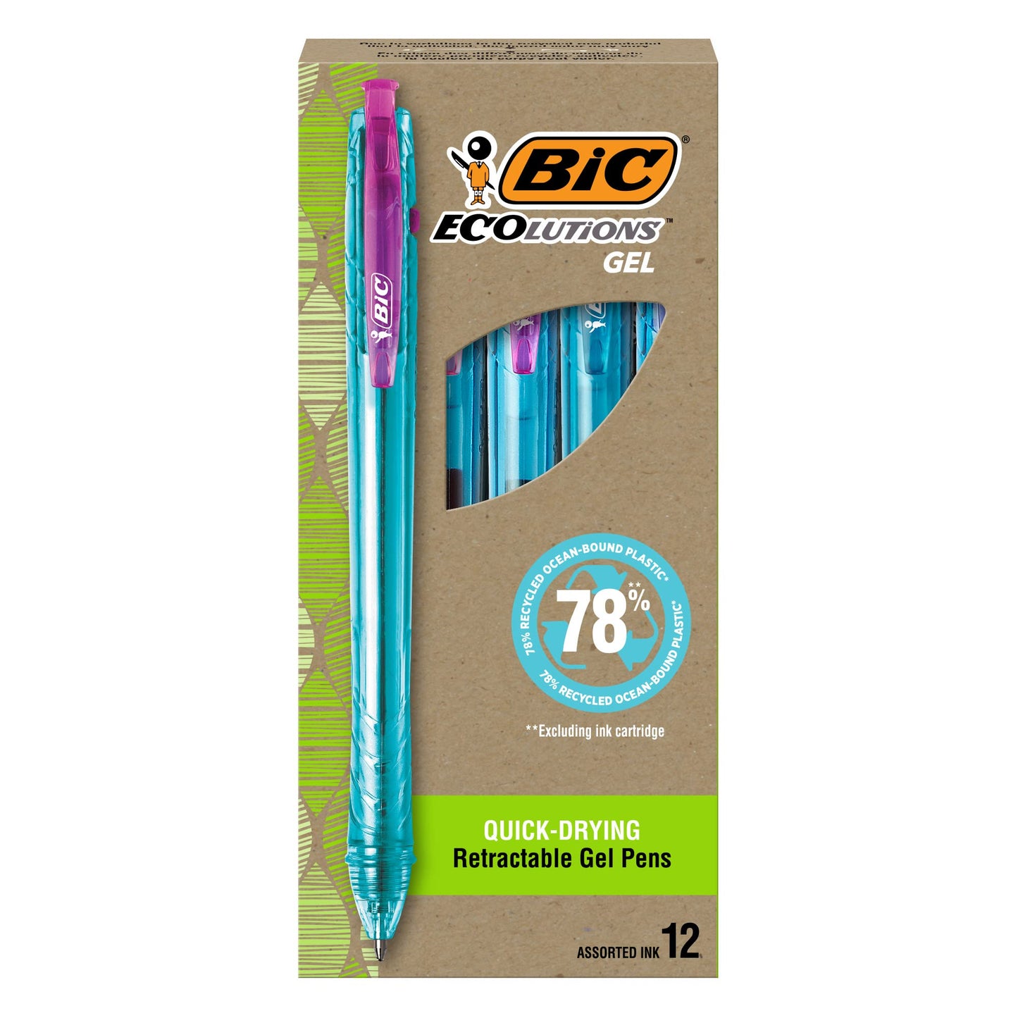 BIC Ecolutions Ocean-Bound Plastic Gel Pens, 12-Count Pack, Medium Point