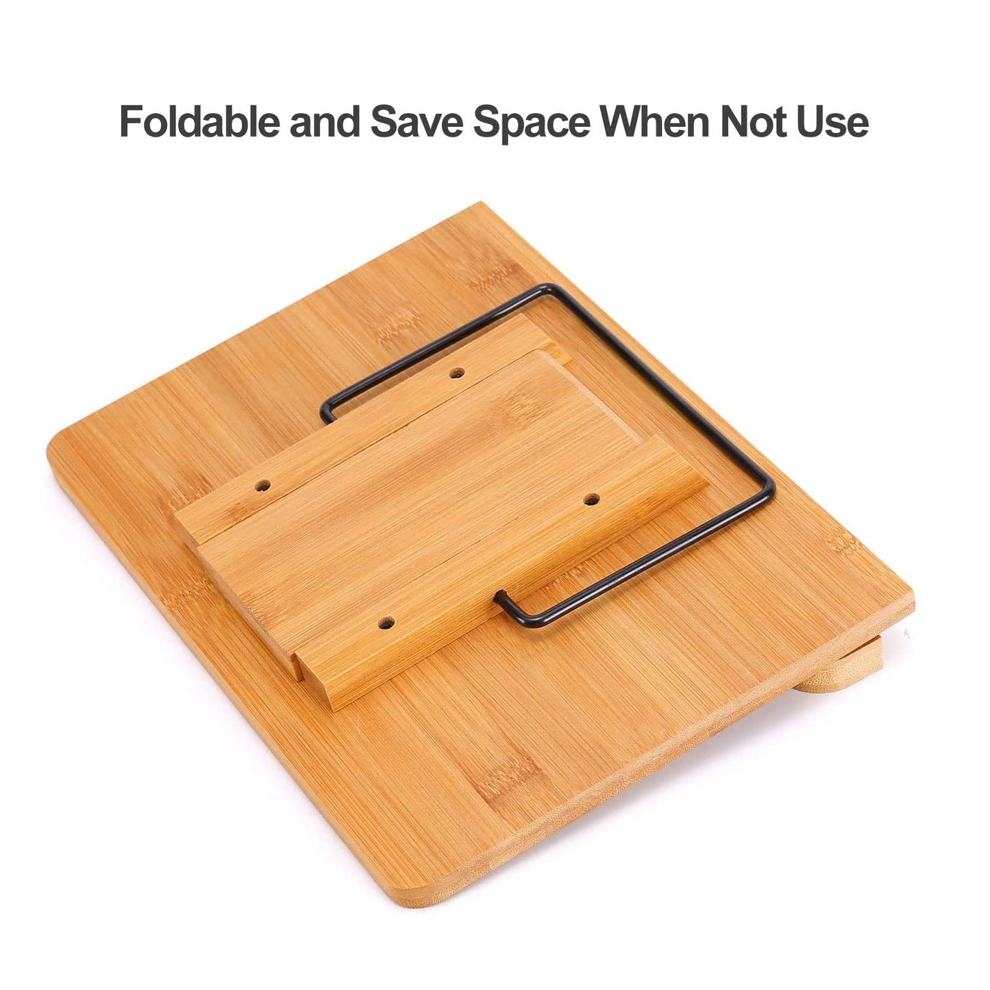 MEGREZ Foldable Bamboo Book Stand Adjustable Cookbook Reading Tablet Holder