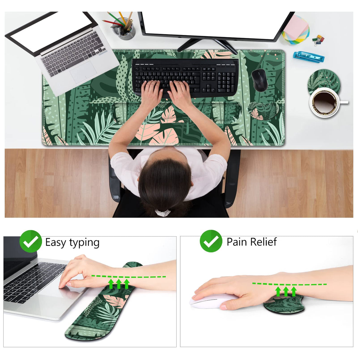 AIMSA Large Gaming Mouse Pad Set, Keyboard Wrist Rest Support Mouse Pad, Ergonomic Memory Foam