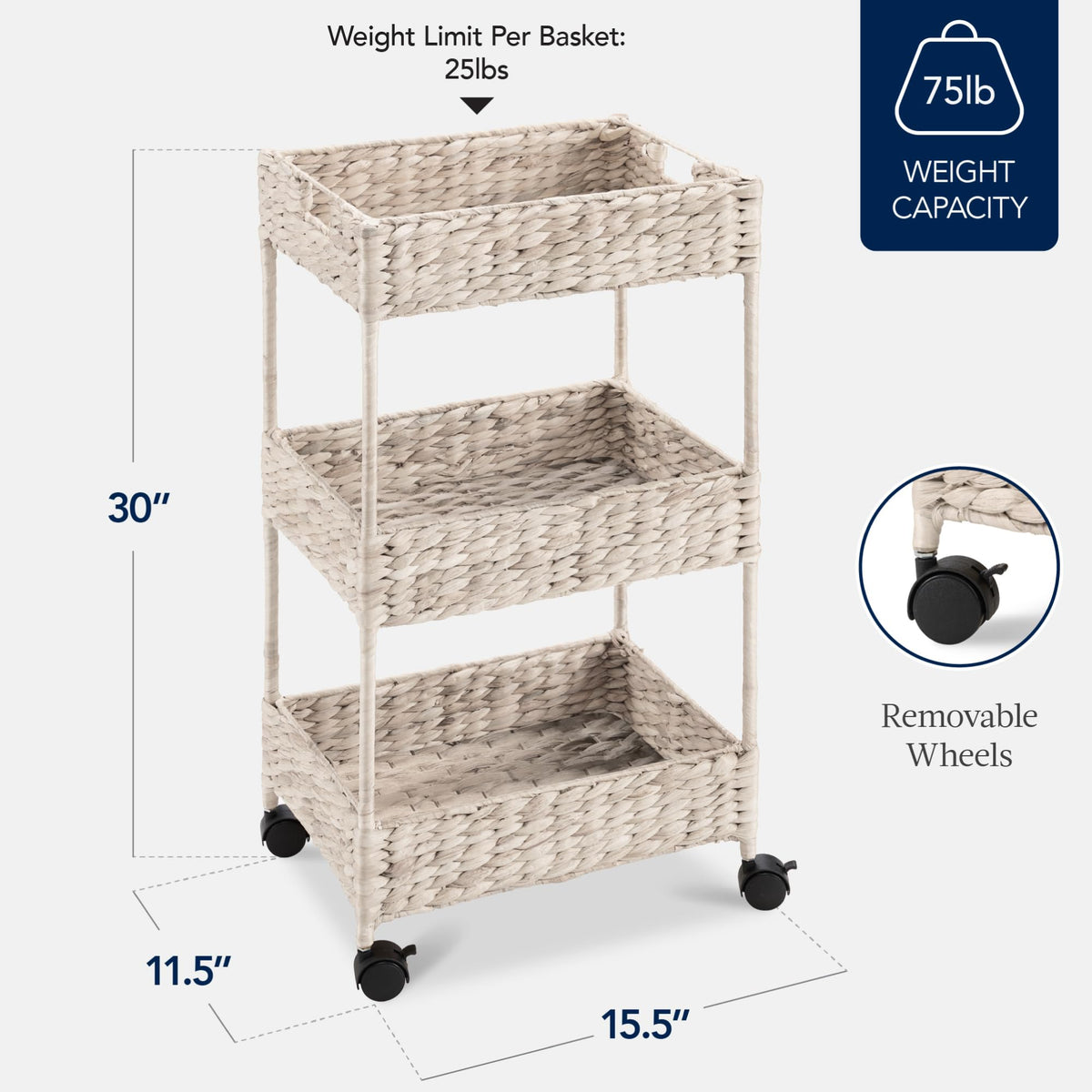 Best Choice Products 3-Tier Water Hyacinth Rolling Nursery Caddy w/Wheels, Utility Cart, Storage