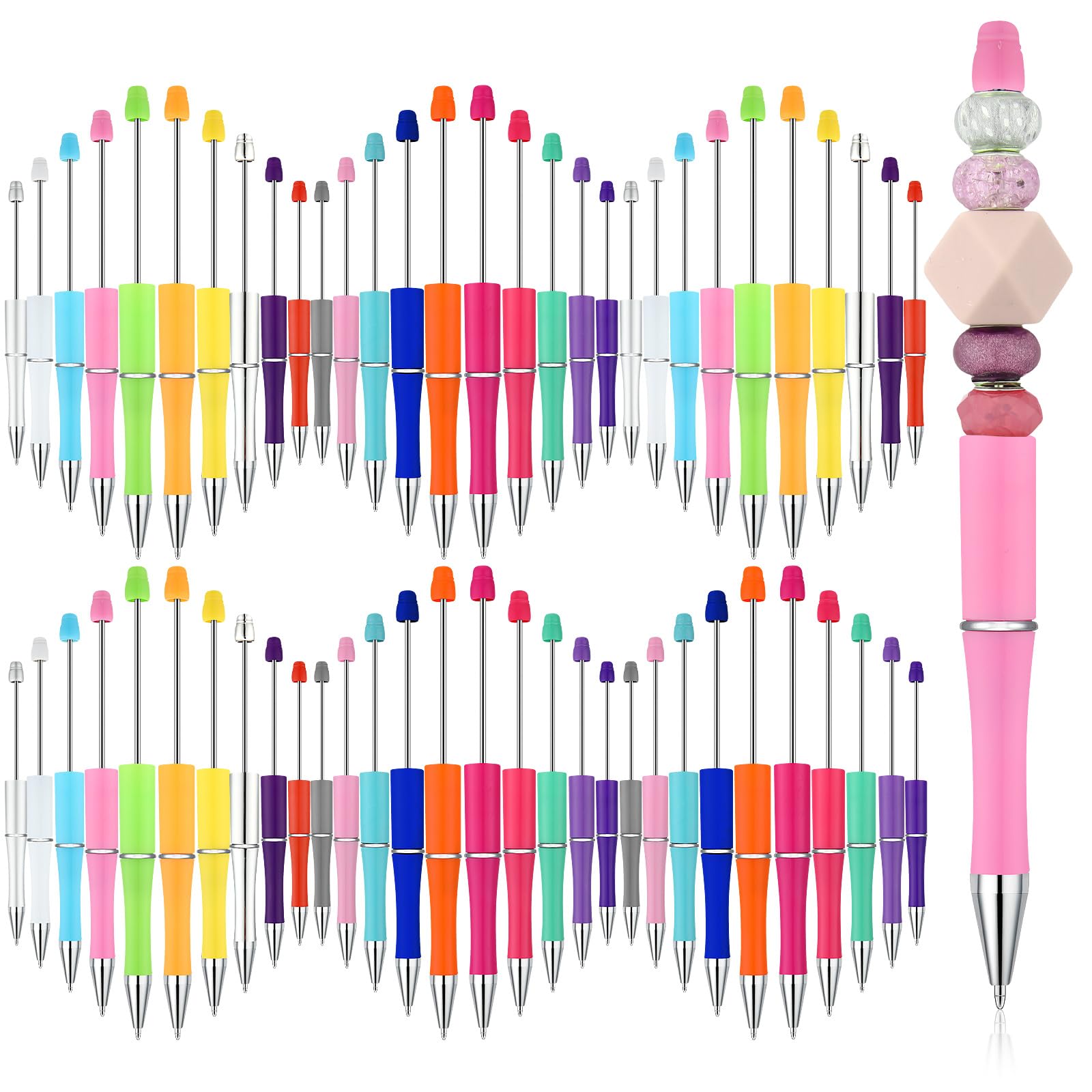 Kosiz 60 Pieces Beadable Pens Bulk Black Ink Pens,Candy Color,Classic