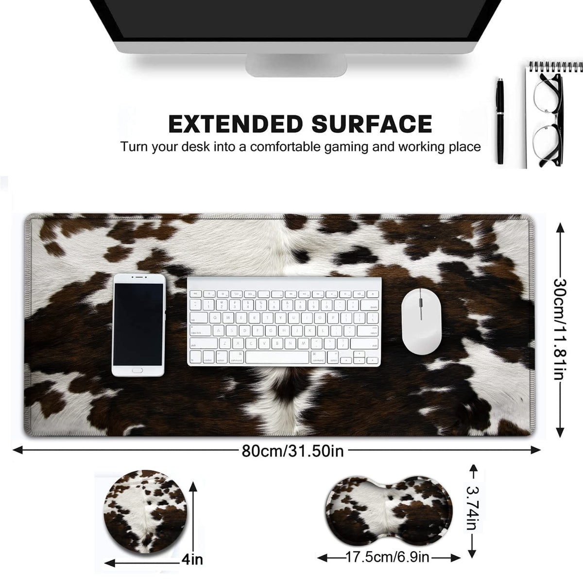 Large Gaming Mouse Pad, 31.5x11.8 in Extended Computer Mouse Mat with Non-Slip PU Base, Ergonomic