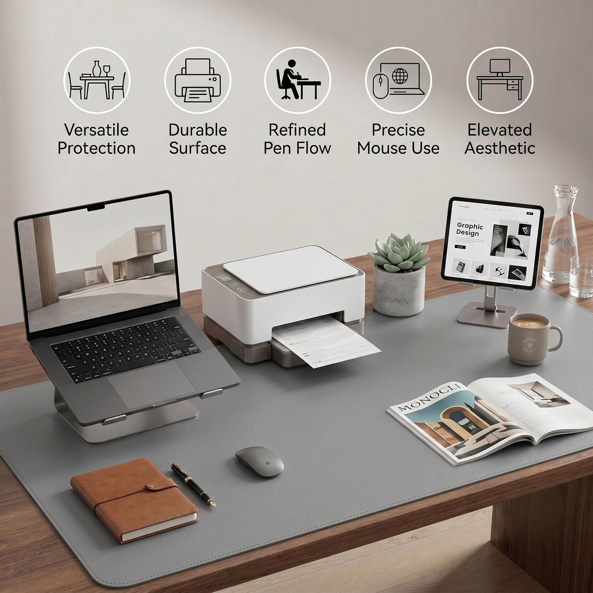 PROMATTOO Large Desk Pad Non-Slip Desk Mat Protector for Keyboard Mouse Waterproof Vegan Leather