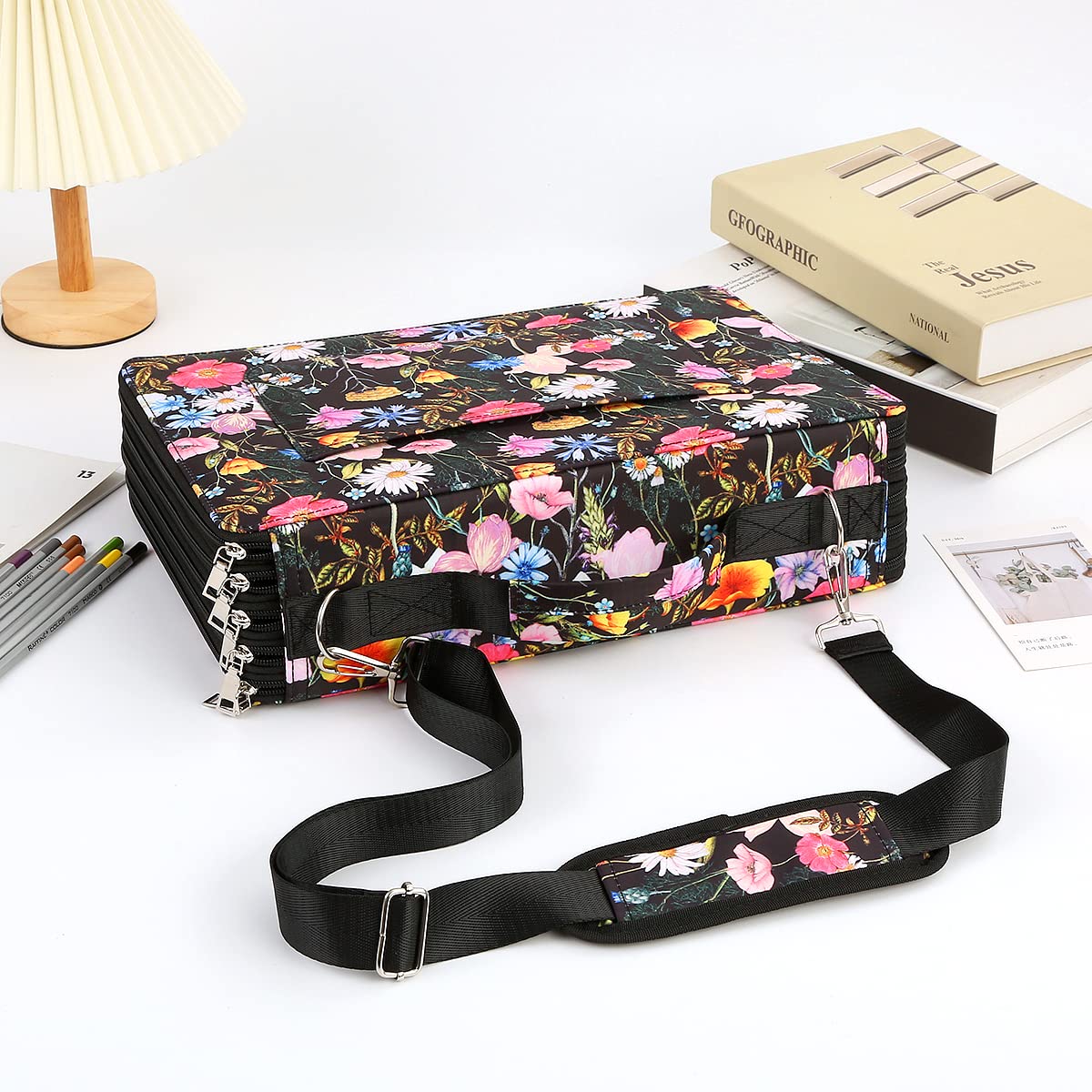 Lbxgap 480 Individual-Slots Colored Pencil Case w/Handle & Shoulder Strap