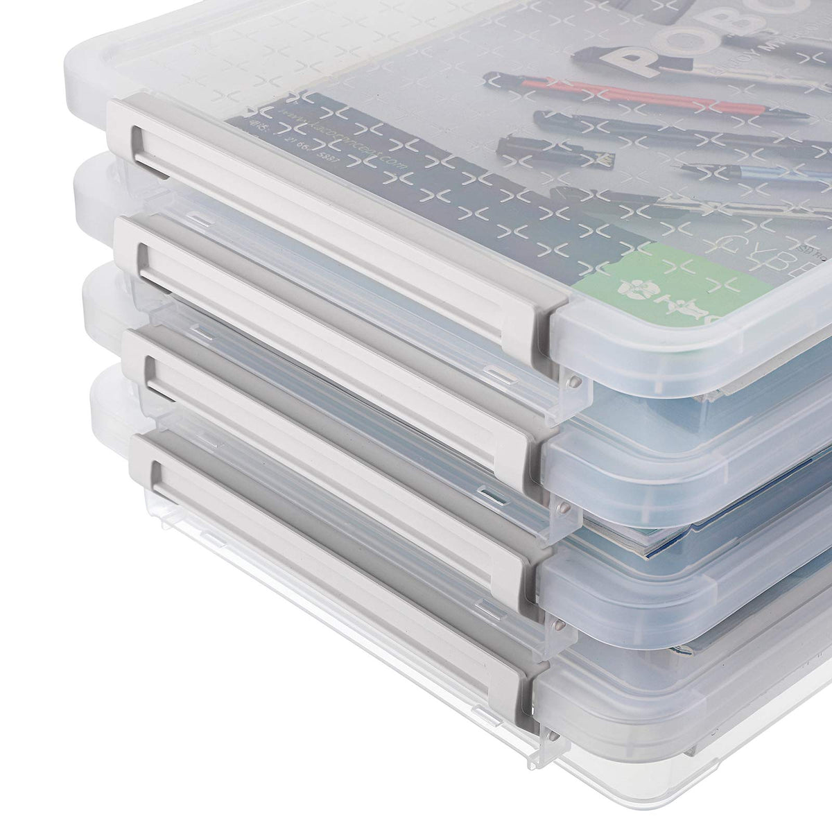 BTSKY 4 Pack A4 Plus Clear Plastic Stackable Storage Box Desk Paper Magazine Container with Buckle