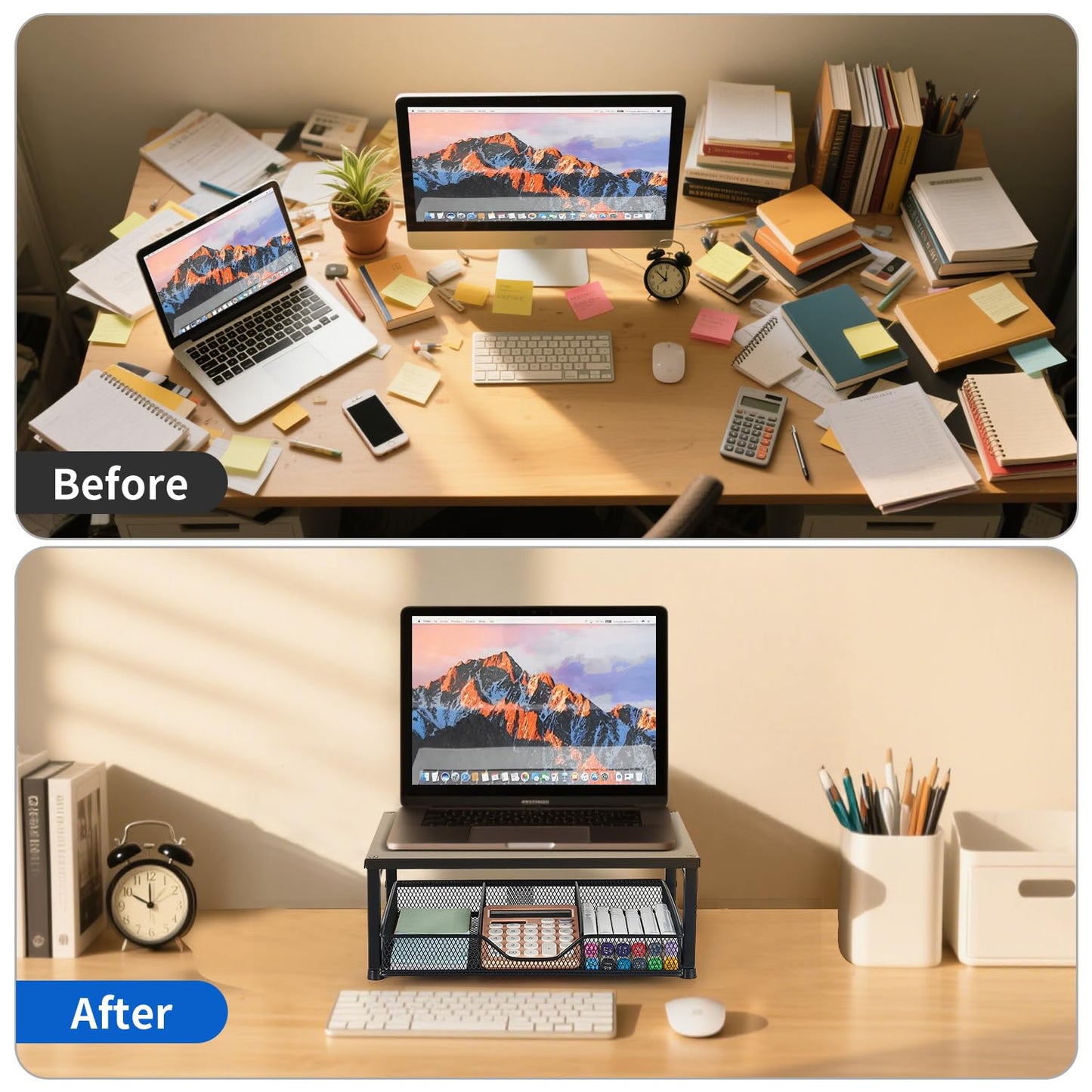 Gugsey Computer Monitor Stand for Desk, Small Laptop Stand Riser, Black