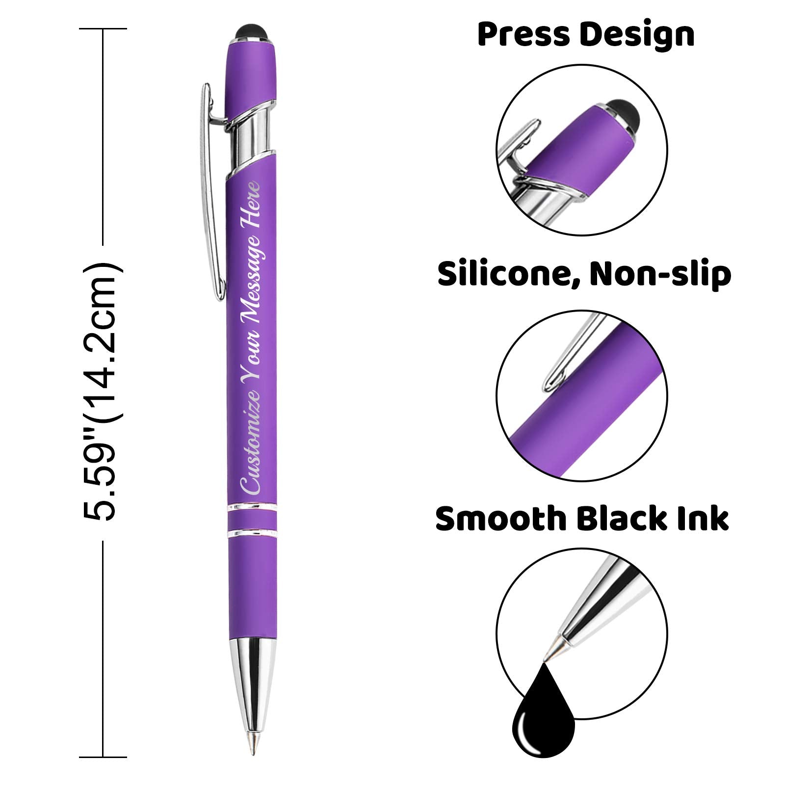 GIFTSDIY Personalized Pens with Stylus,Custom Engraving Ballpoint Pens,Imprinted with Your Logo or