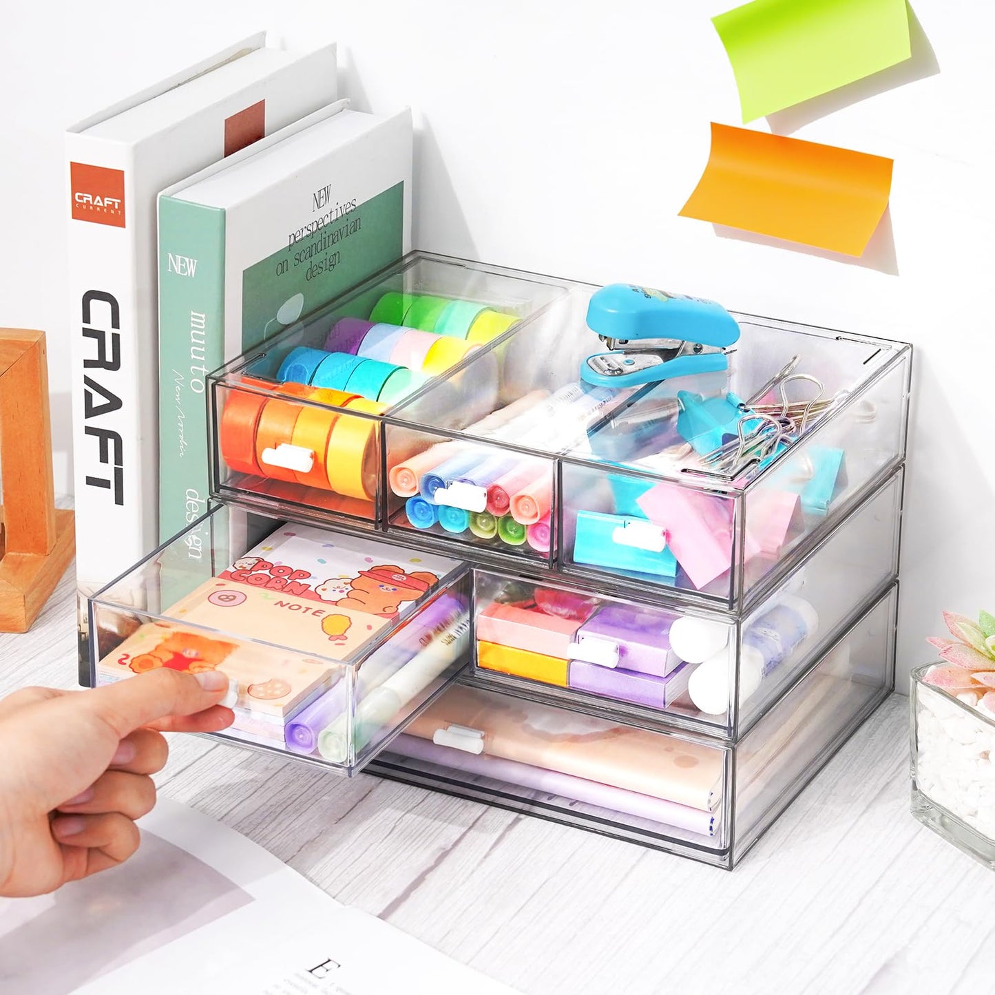 3 Tier Stackable Desk Organizer with 6 Drawers, YOCOMEY Plastic Desktop Storage Box Drawers