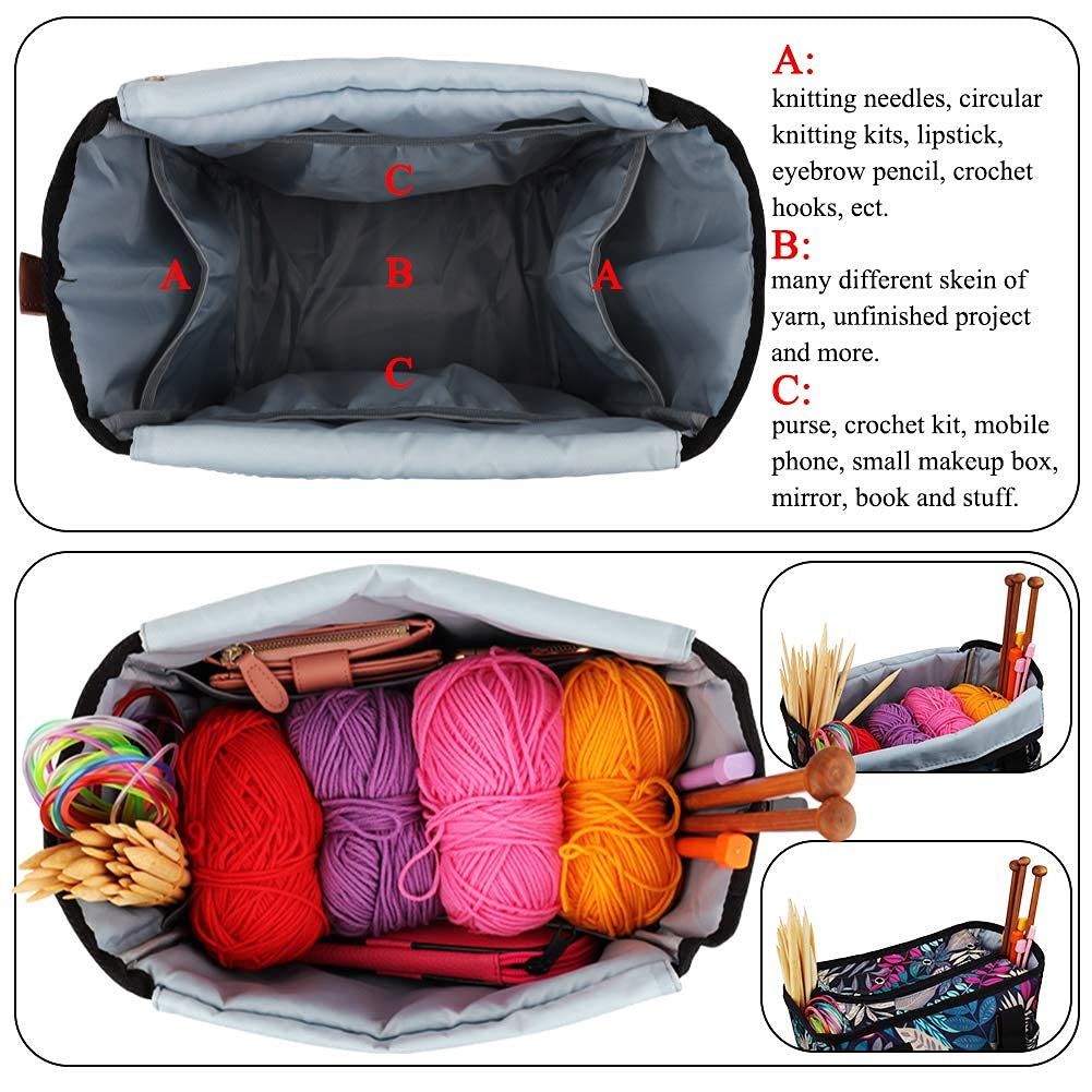 Coopay Crochet Bag w/Shoulder Strap, Yarn Bag Knitting Tote Bag-Forest